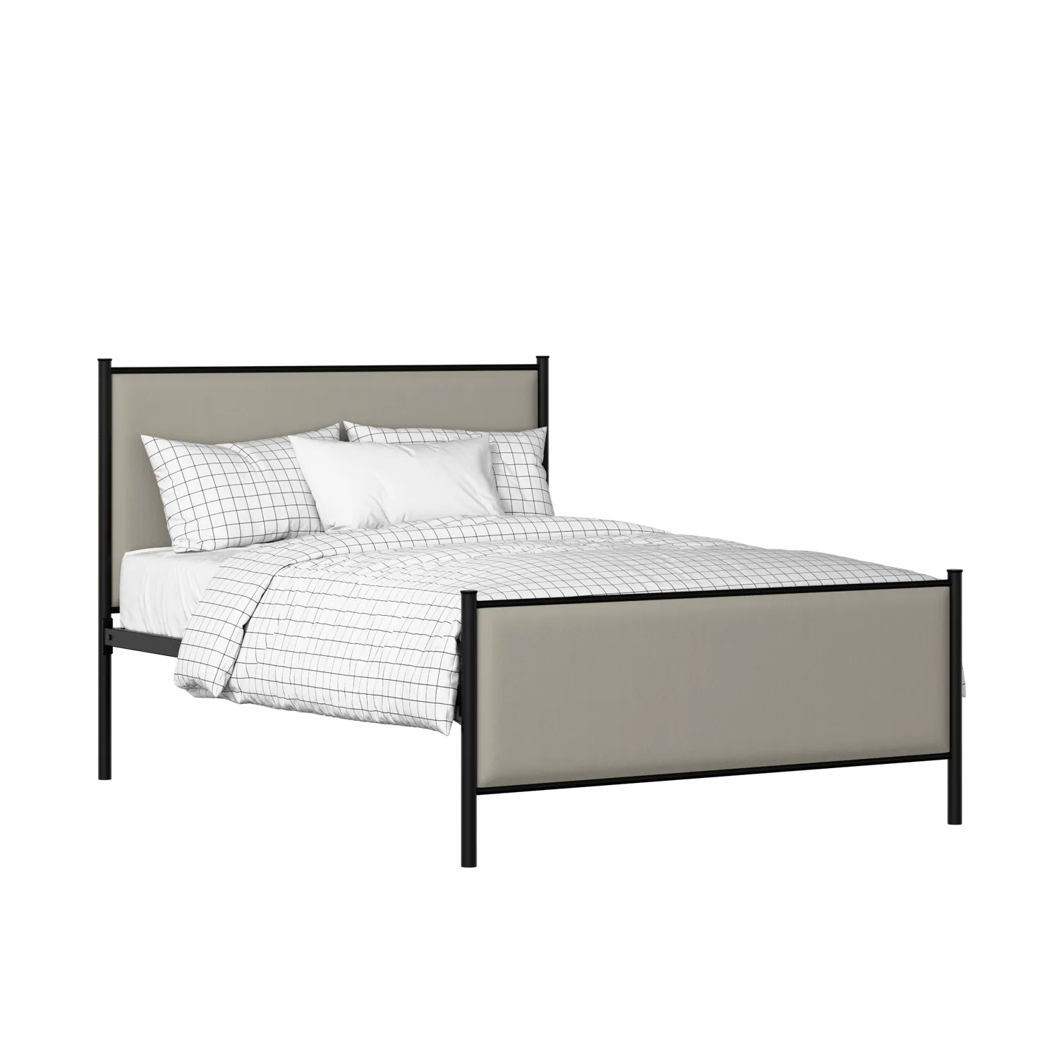 Brest iron/metal upholstered bed in black with silver fabric