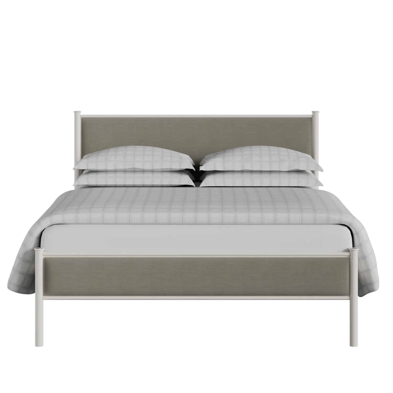 Brest iron/metal upholstered bed in ivory with grey fabric
