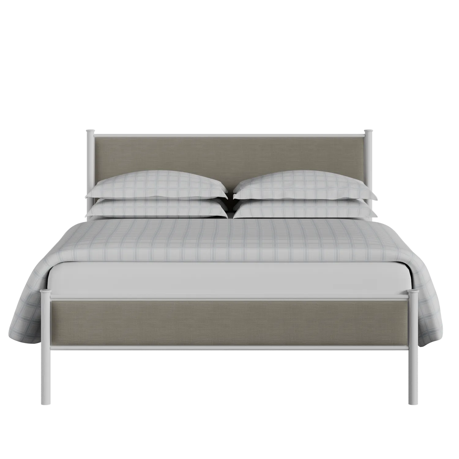 Brest iron/metal upholstered bed in white with grey fabric