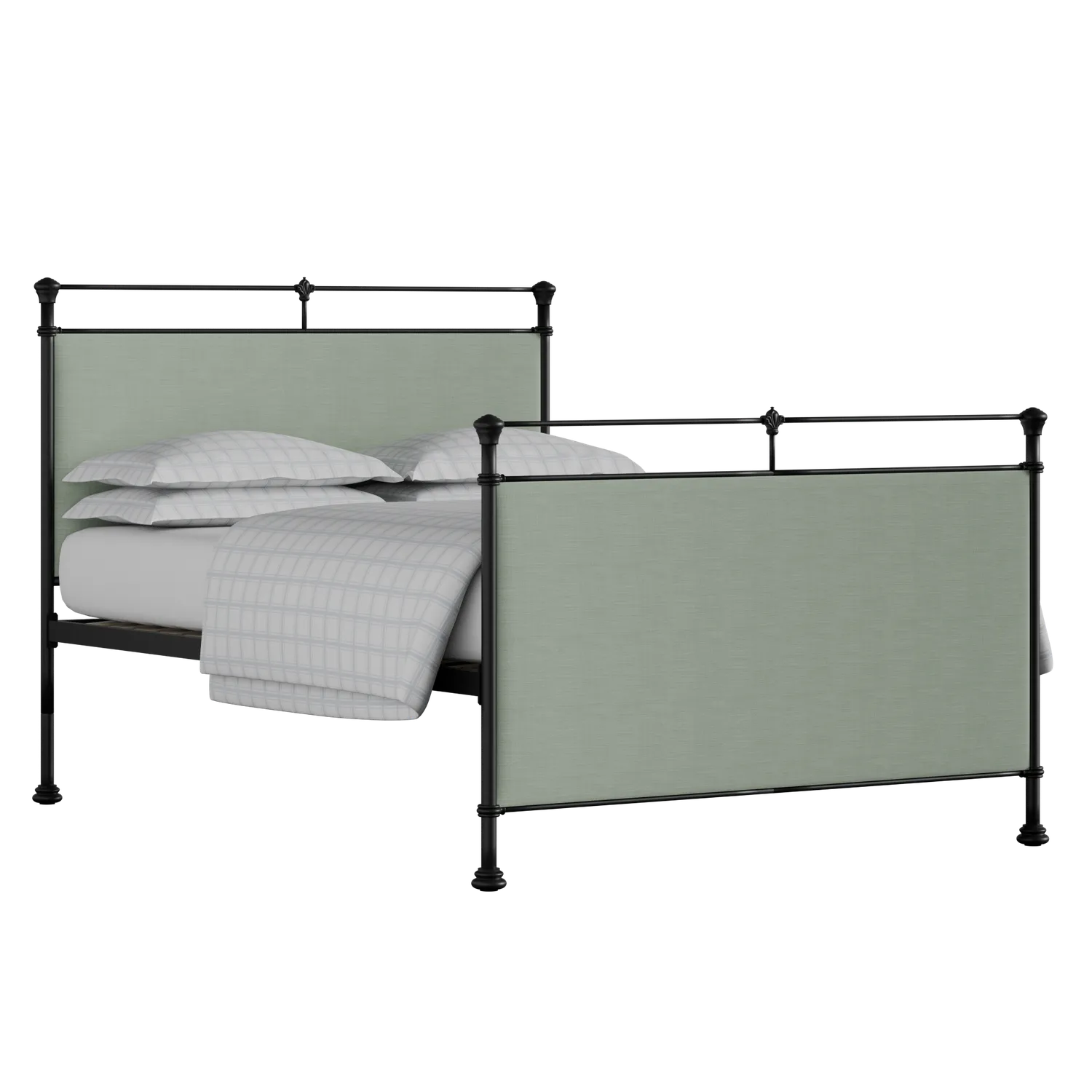 Lille iron/metal upholstered bed in black with duckegg fabric