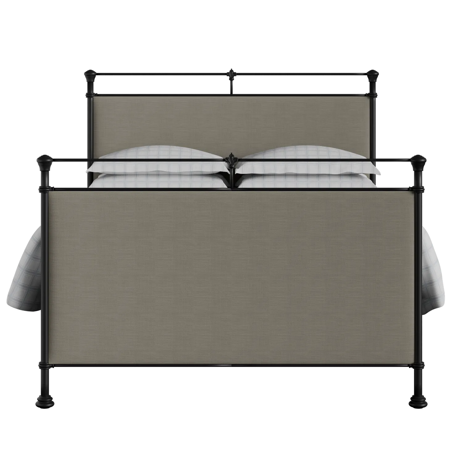 Lille iron/metal upholstered bed in black with grey fabric