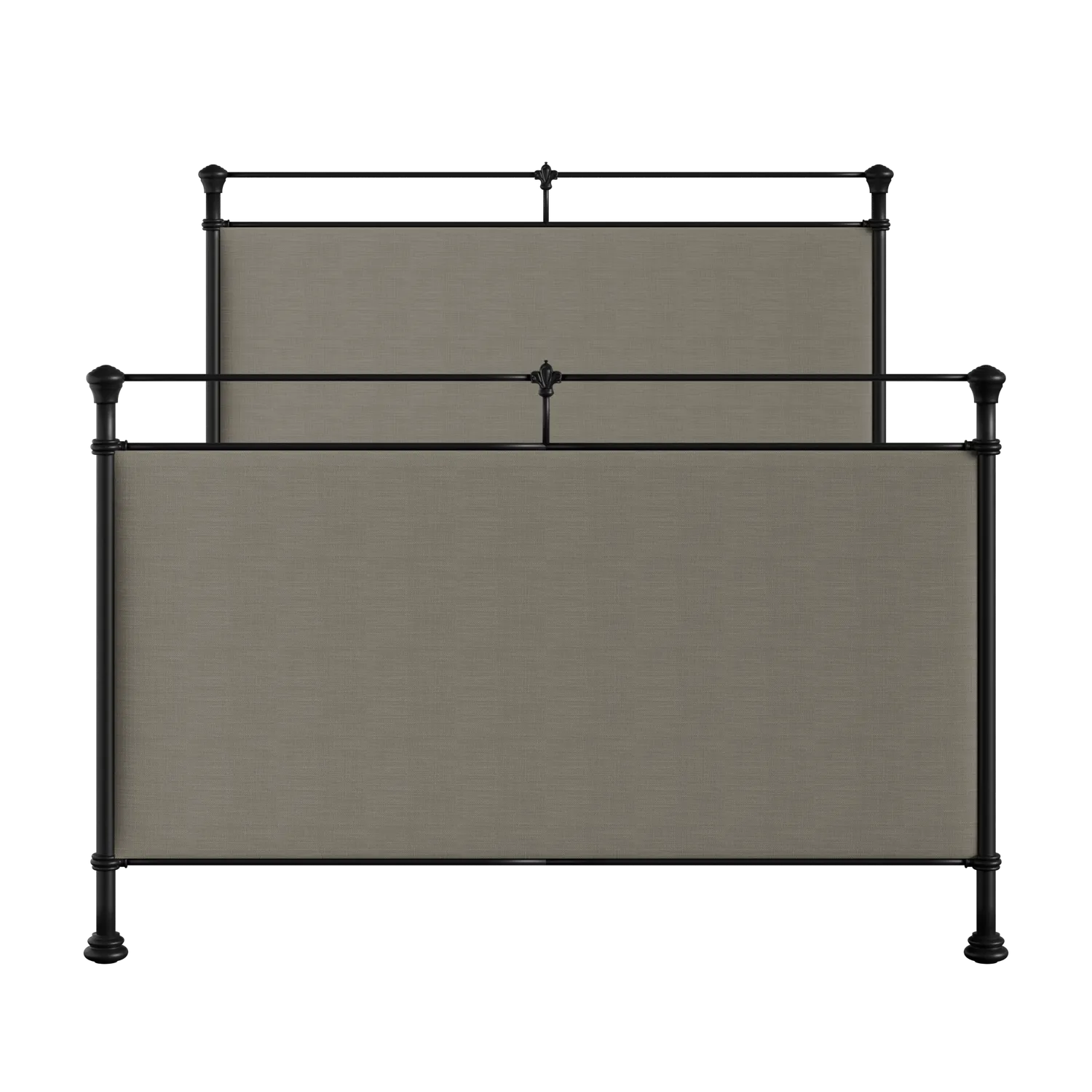 Lille iron/metal upholstered bed in black with grey fabric