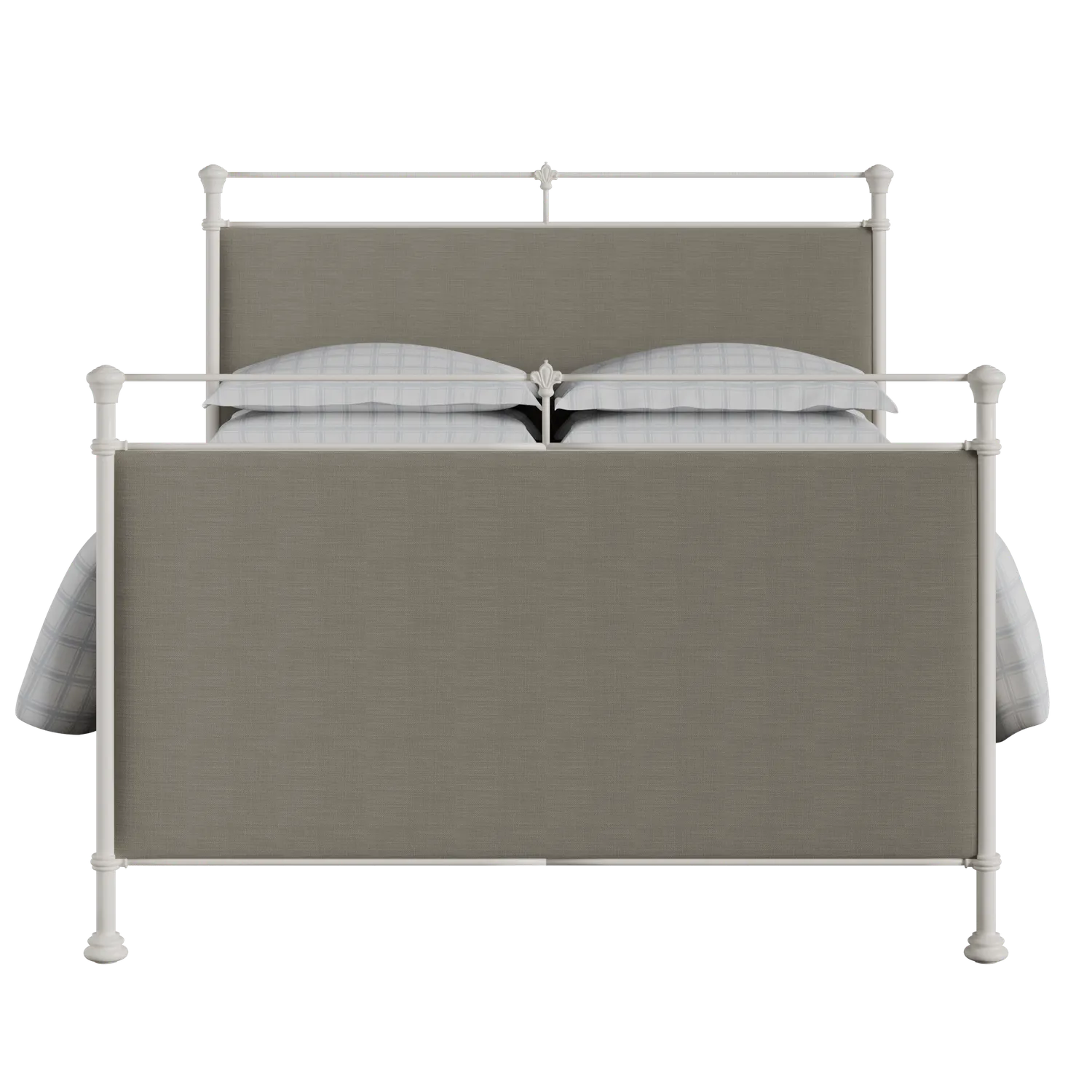 Lille iron/metal upholstered bed in ivory with grey fabric