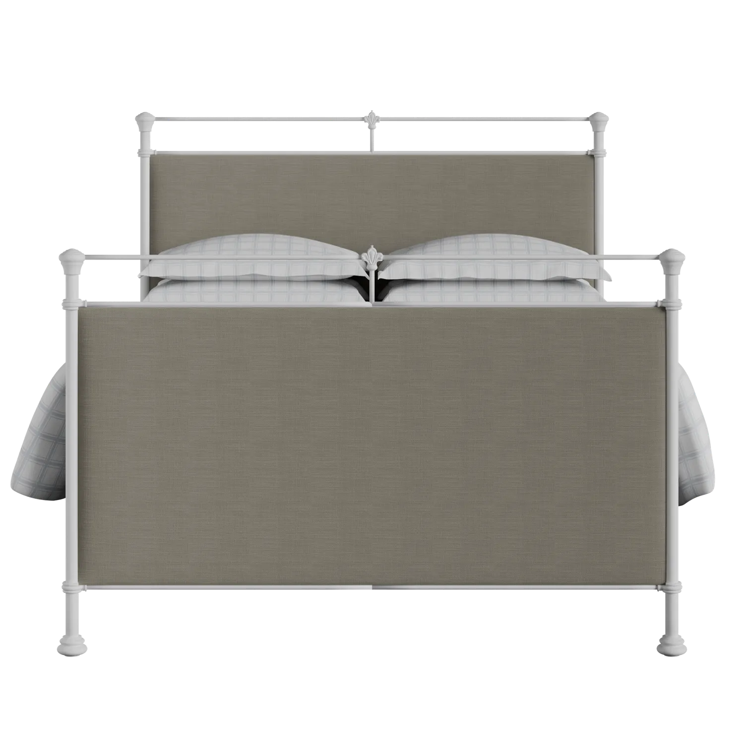Lille iron/metal upholstered bed in white with grey fabric