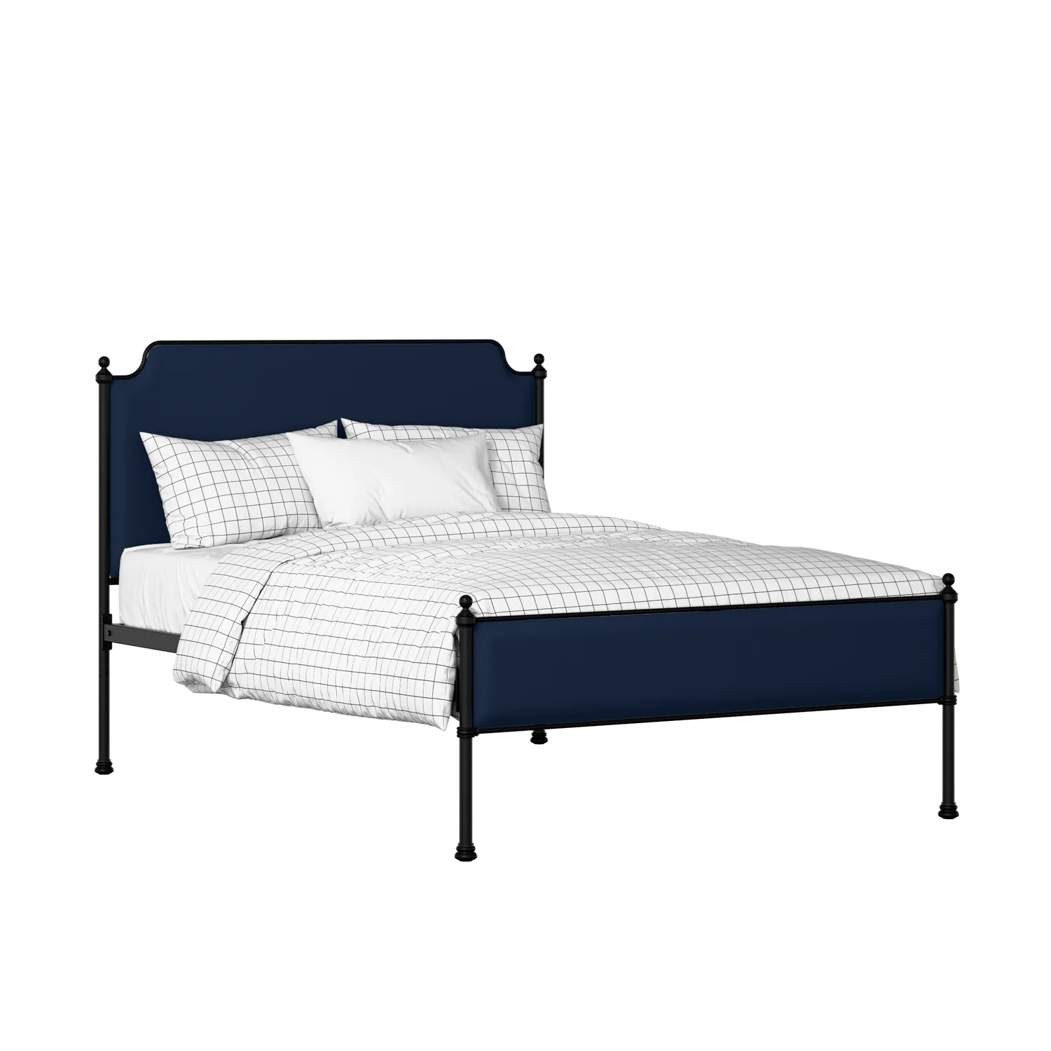 Miranda Slim iron/metal upholstered bed in black with blue fabric