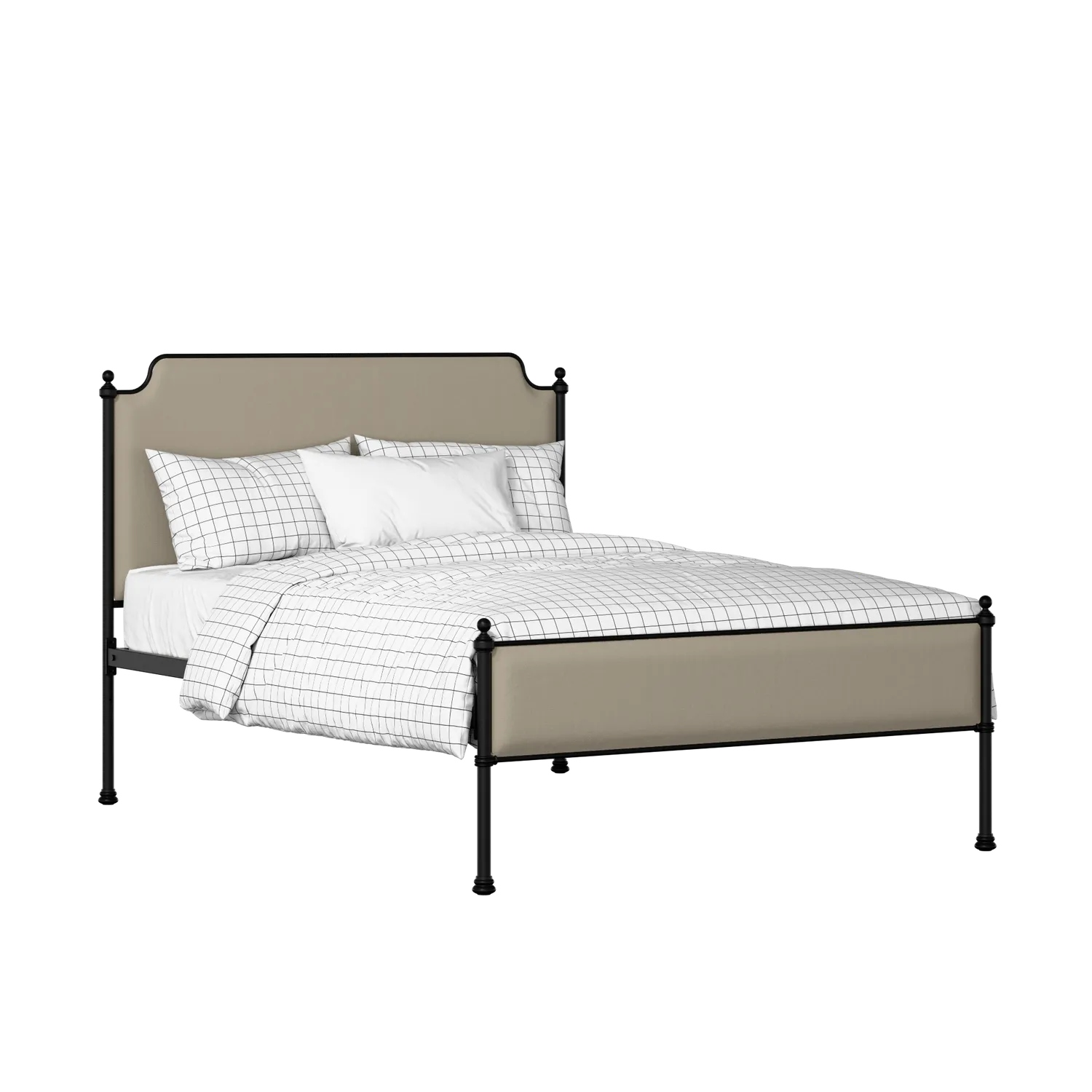 Miranda Slim iron/metal upholstered bed in black with oatmeal fabric