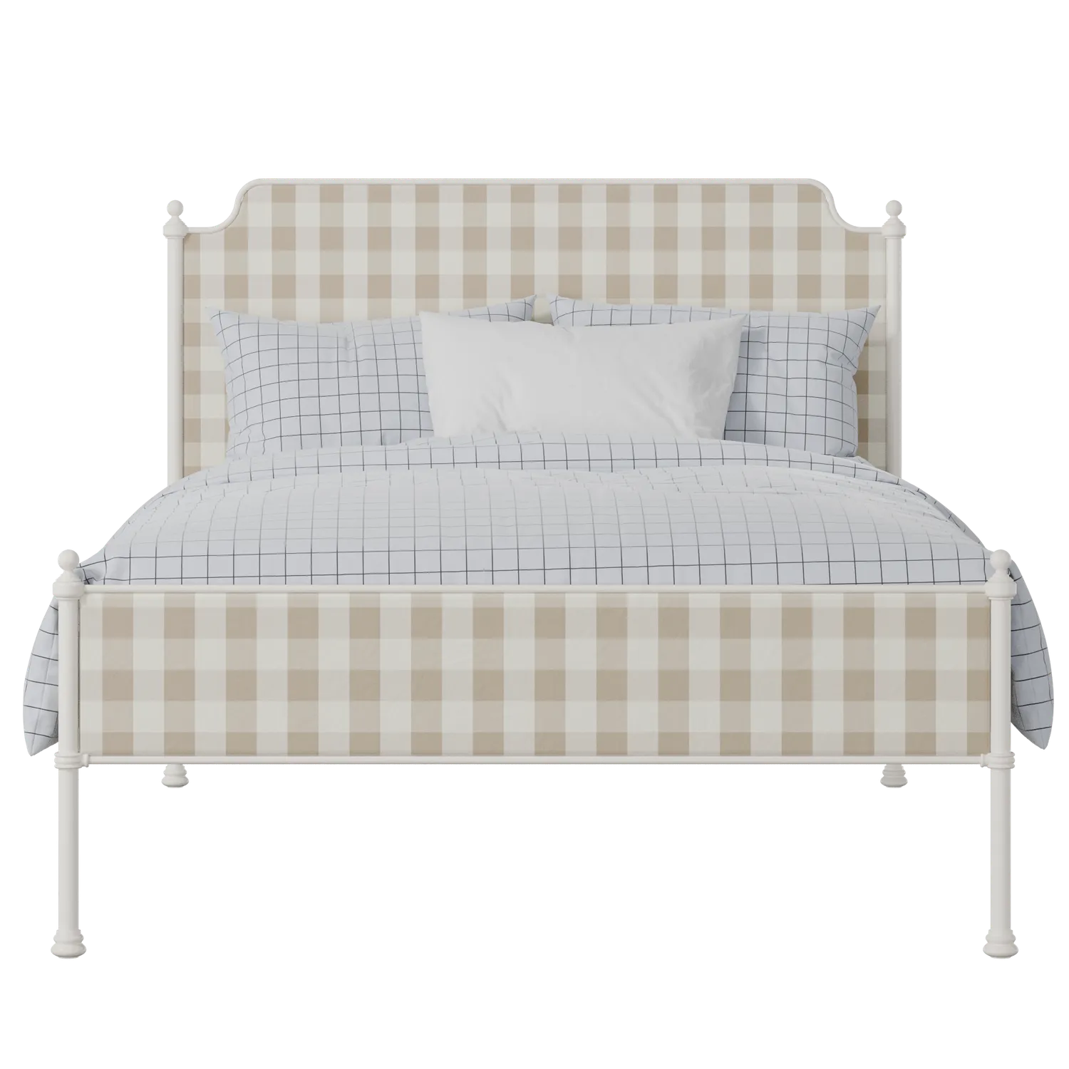 Miranda Slim iron/metal upholstered bed in ivory with grey fabric