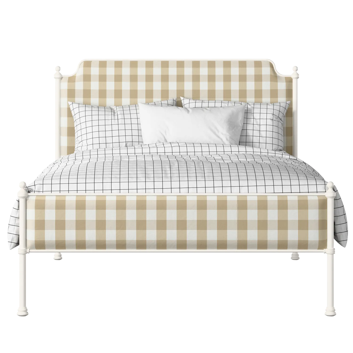 Miranda Slim iron/metal upholstered bed in ivory with grey fabric