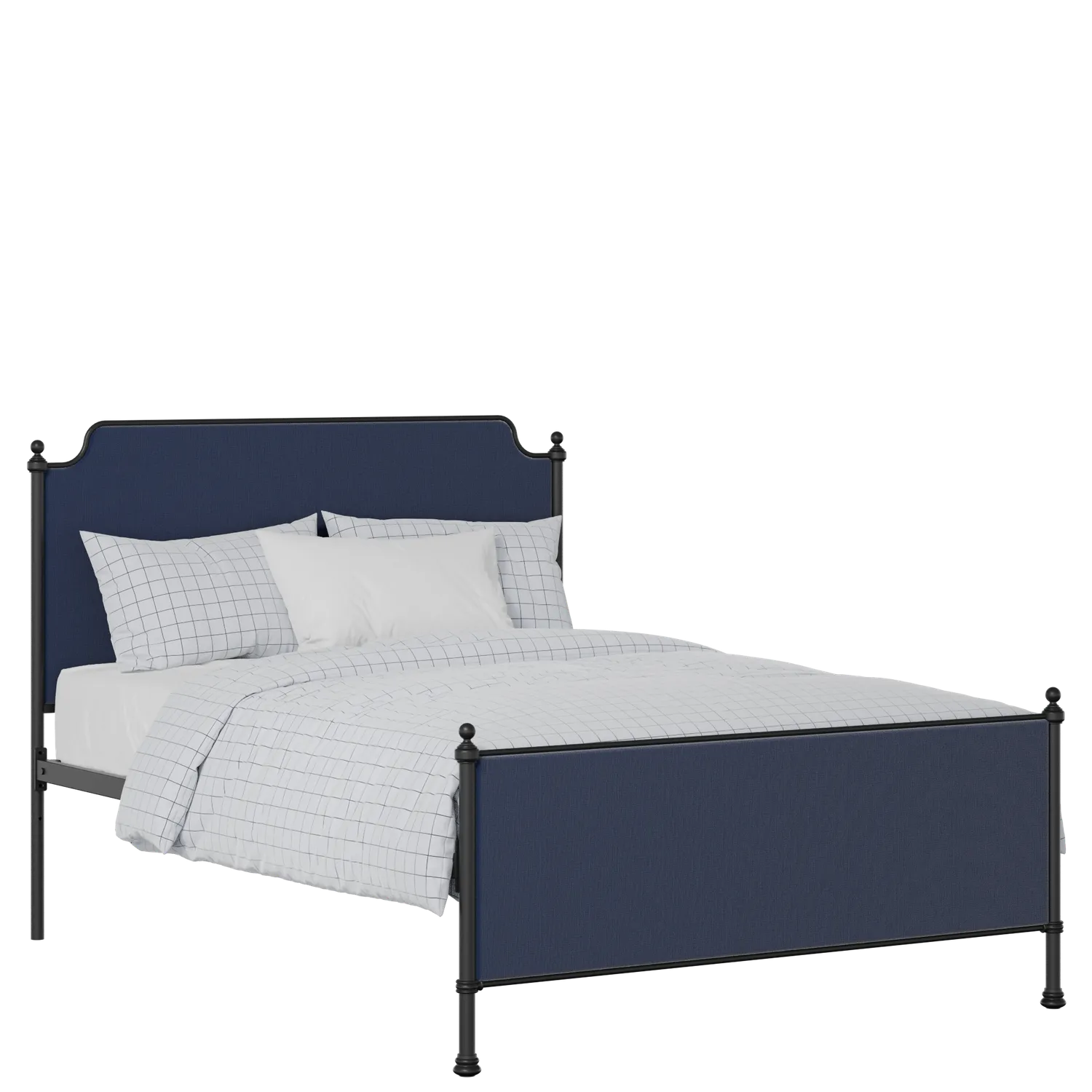 Miranda iron/metal upholstered bed in black with blue fabric