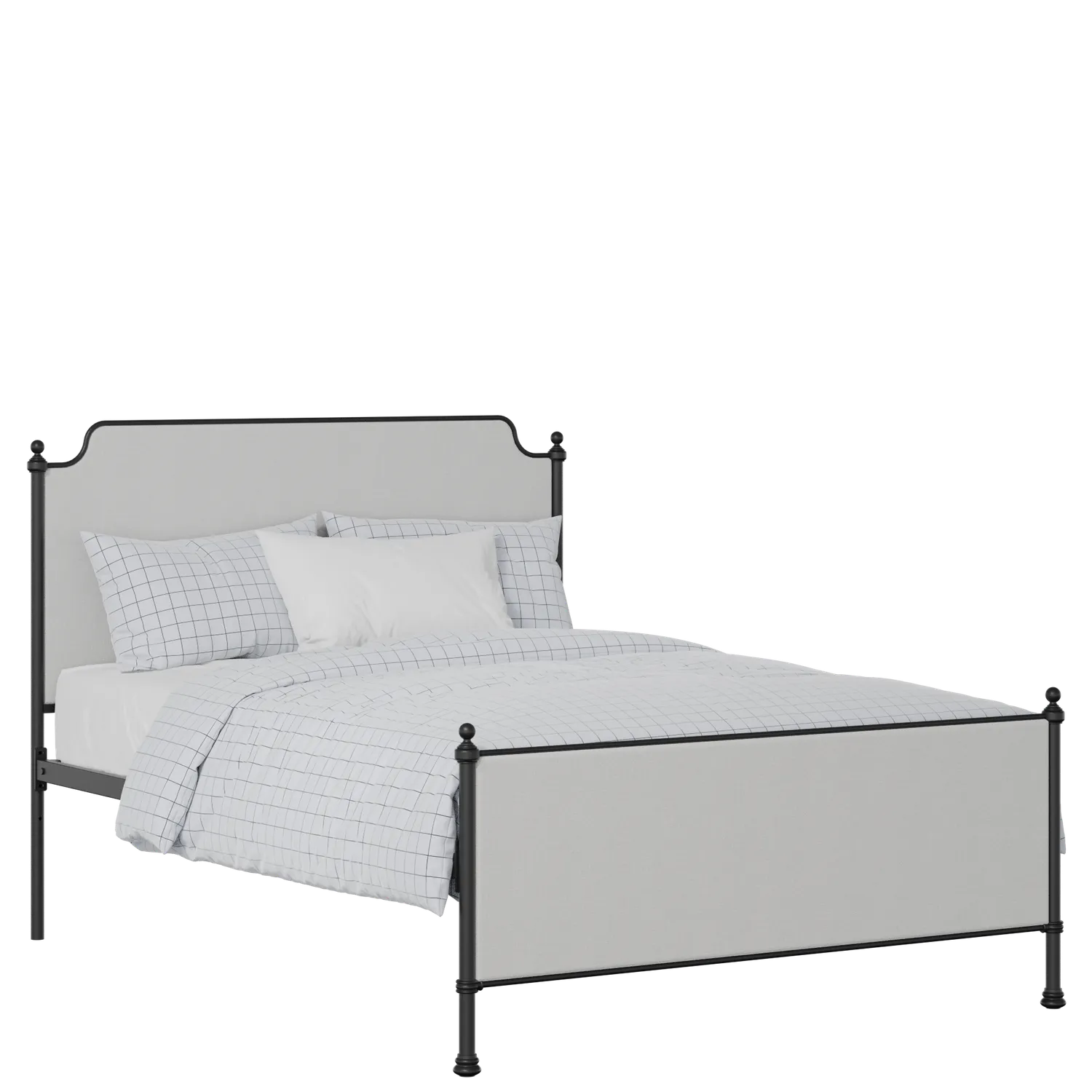 Miranda iron/metal upholstered bed in black with silver fabric