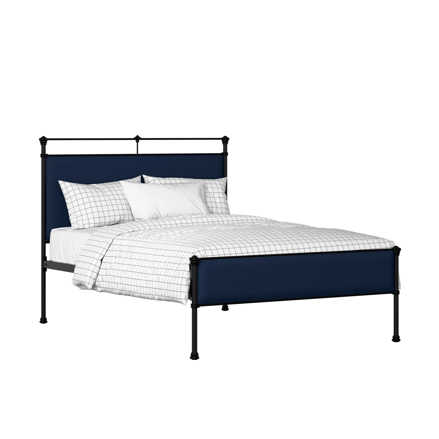 Nancy Slim iron/metal upholstered bed in black with blue fabric