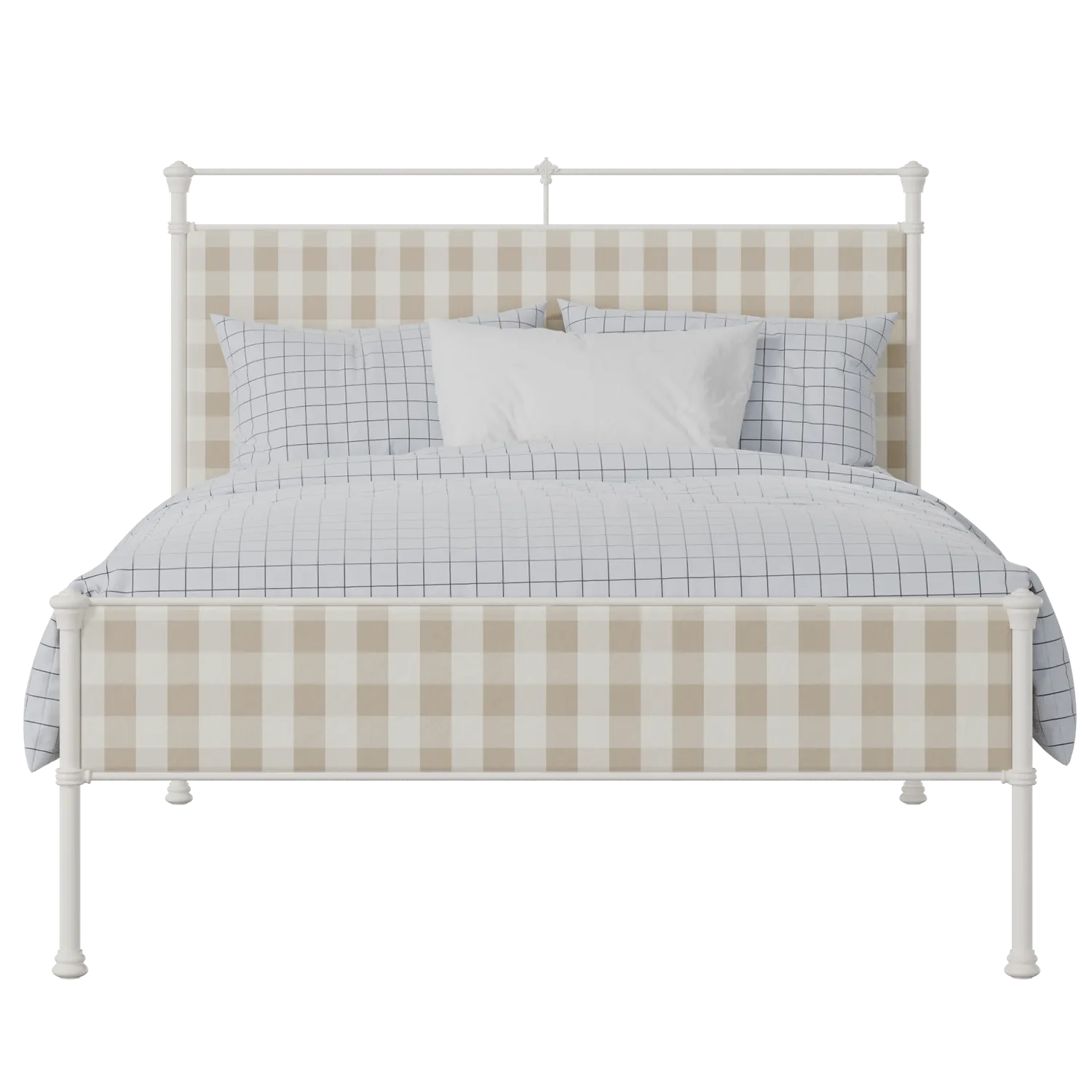 Nancy Slim iron/metal upholstered bed in ivory with grey fabric