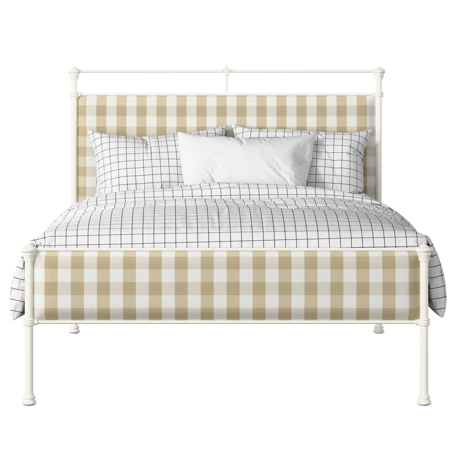 Nancy Slim iron/metal upholstered bed in ivory with grey fabric