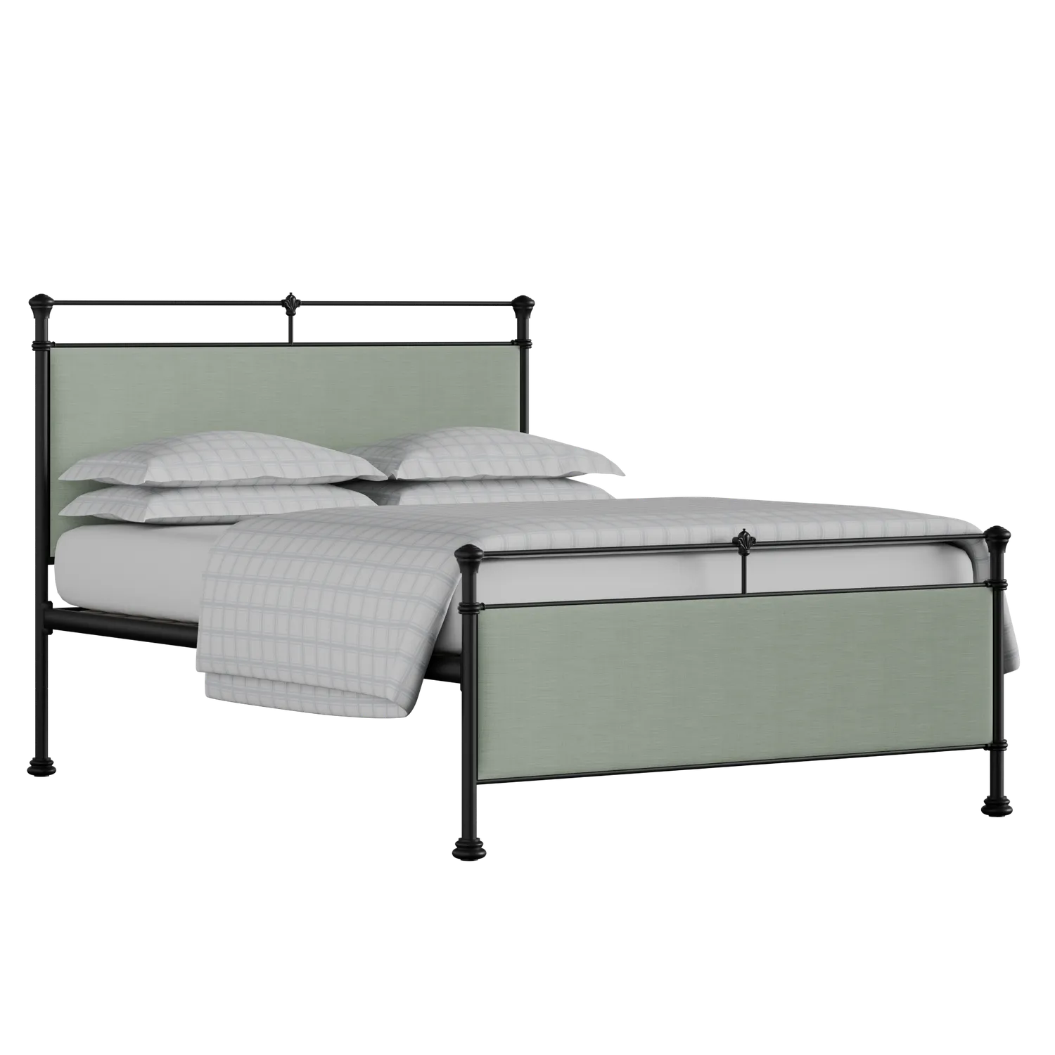 Nancy iron/metal upholstered bed in black with duckegg fabric