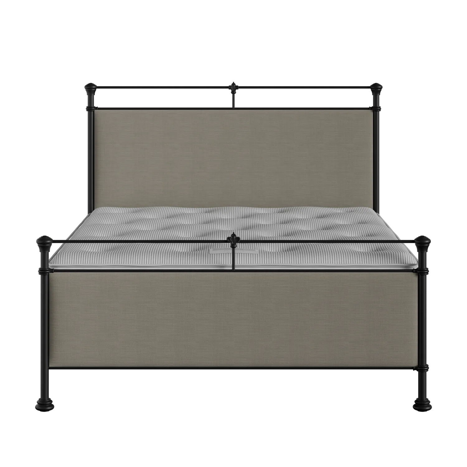 Nancy iron/metal upholstered bed in black with grey fabric