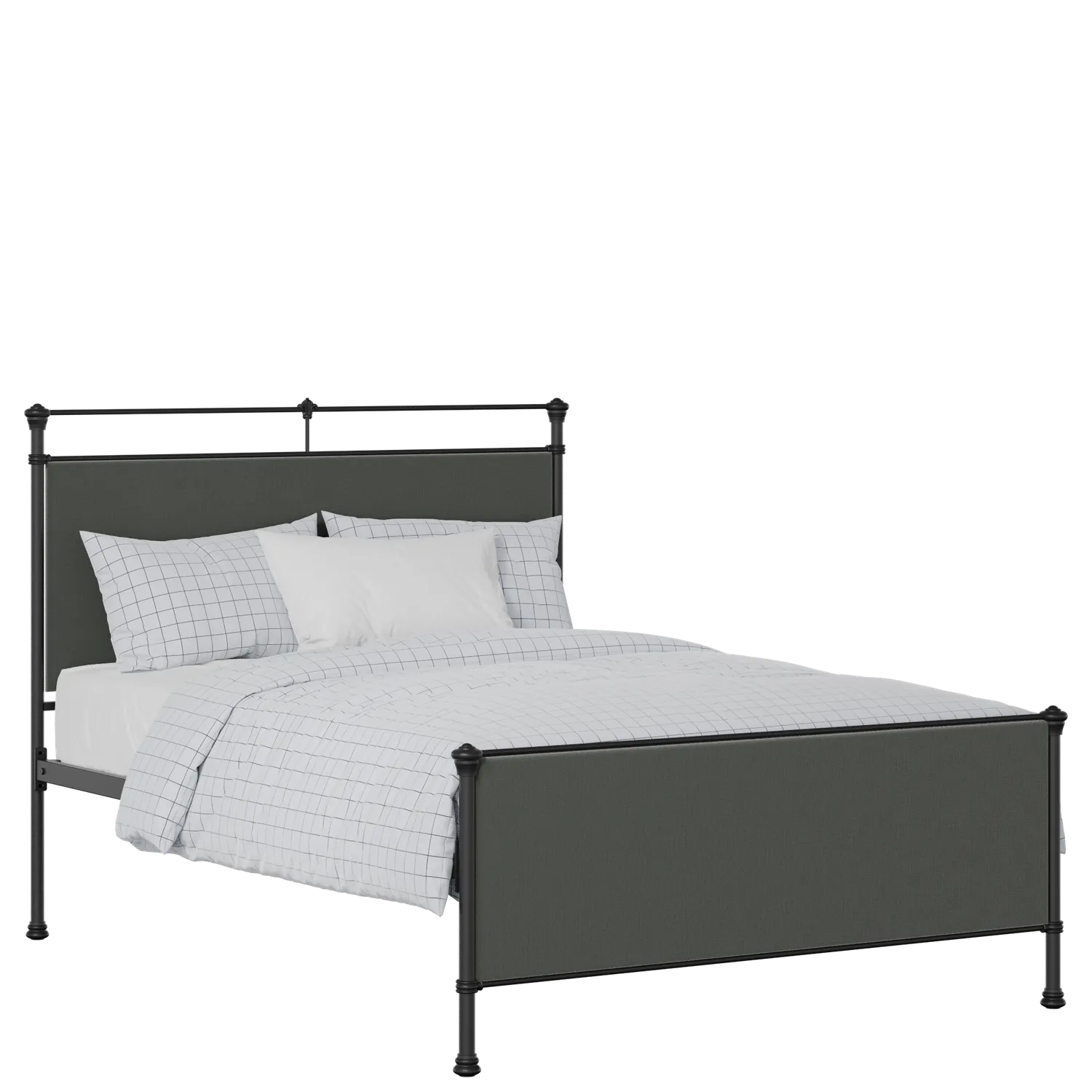 Nancy iron/metal upholstered bed in black with iron fabric