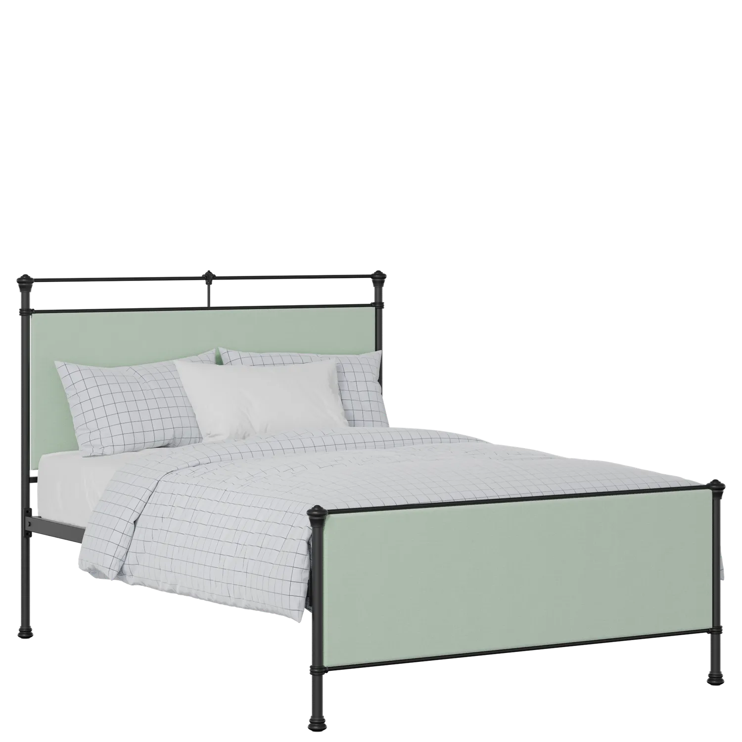 Nancy iron/metal upholstered bed in black with mineral fabric