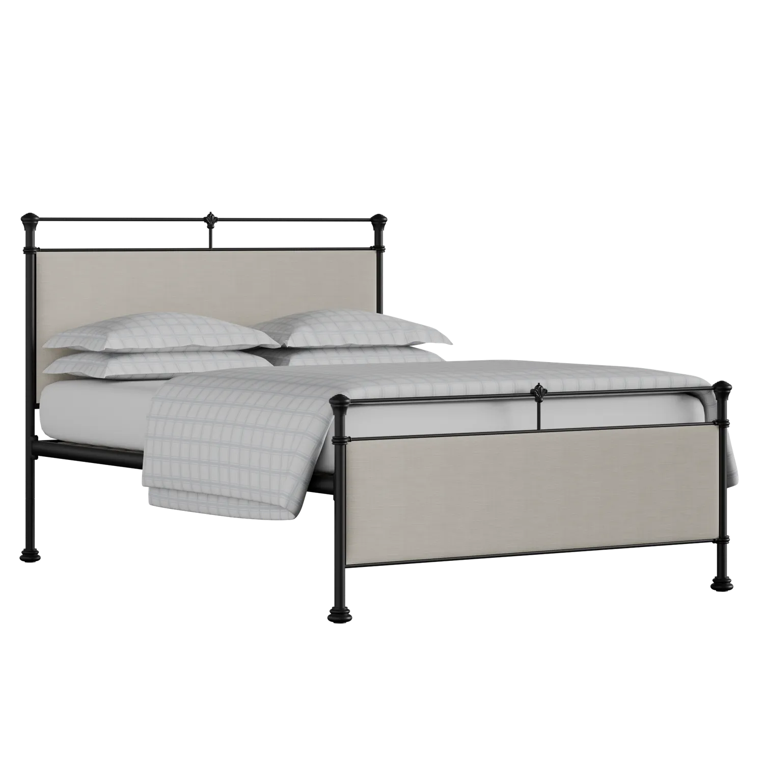 Nancy iron/metal upholstered bed in black with mist fabric