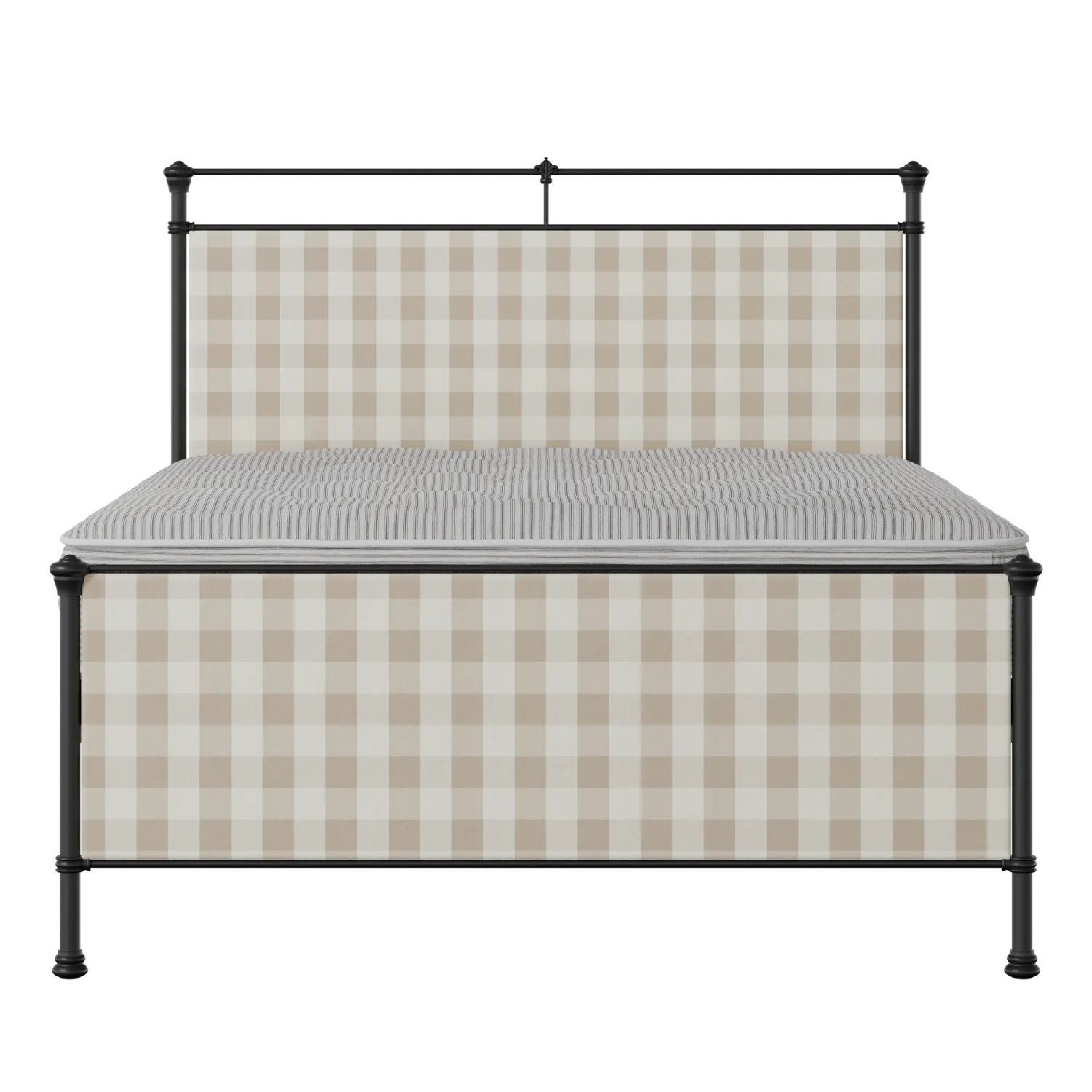 Nancy iron/metal upholstered bed in black with Romo Kemble Putty fabric