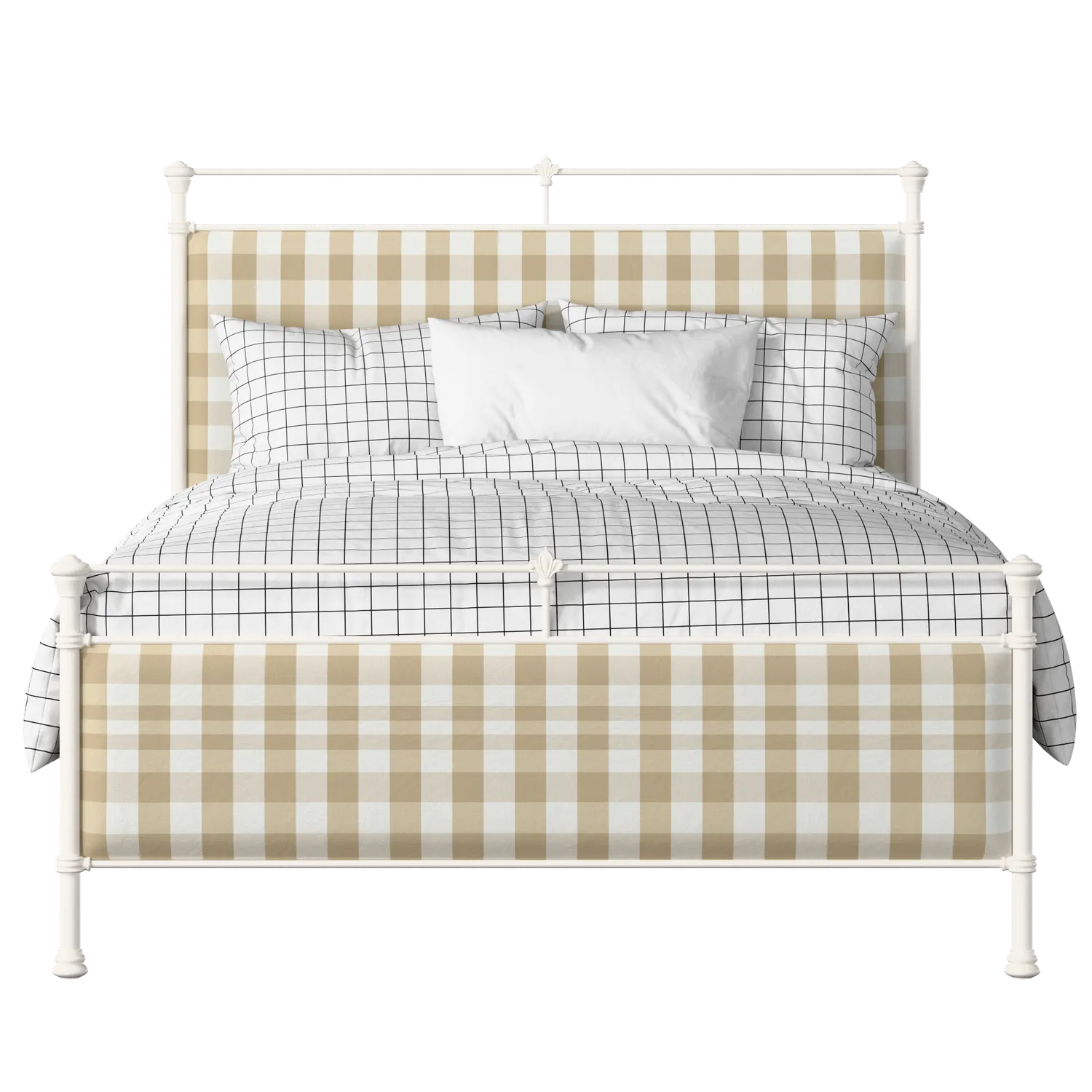 Nancy iron/metal upholstered bed in ivory with grey fabric