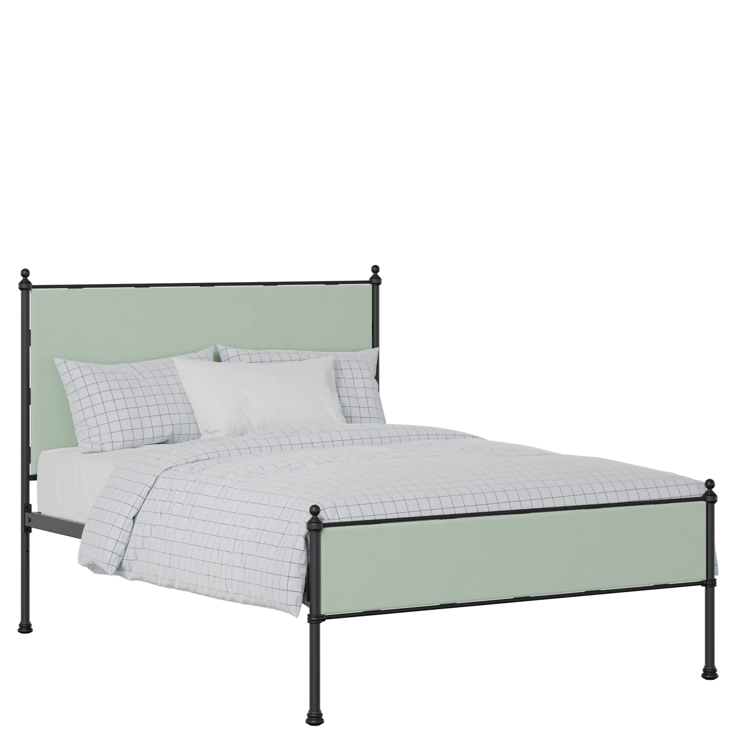 Neville Slim iron/metal upholstered bed in black with mineral fabric