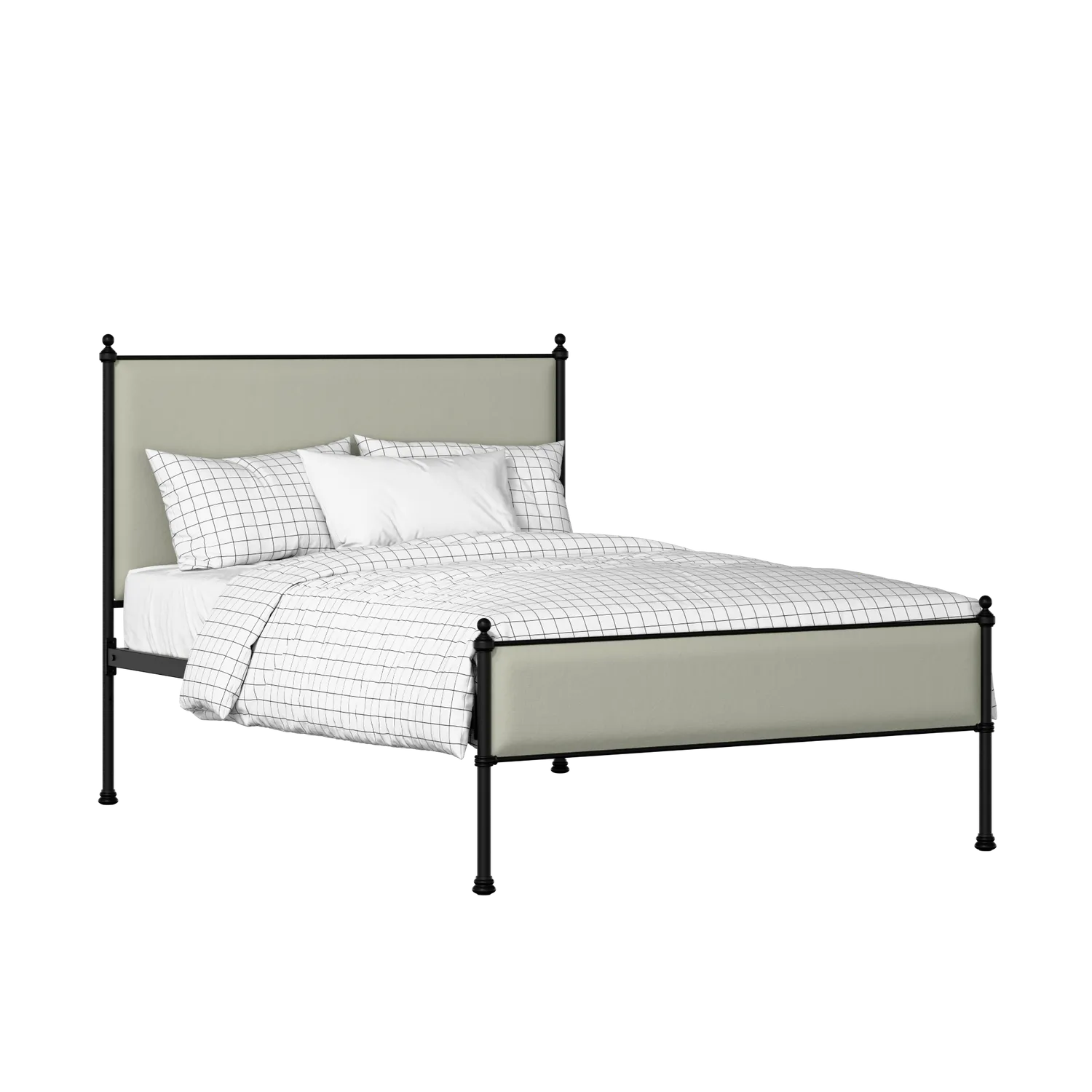 Neville Slim iron/metal upholstered bed in black with mineral fabric