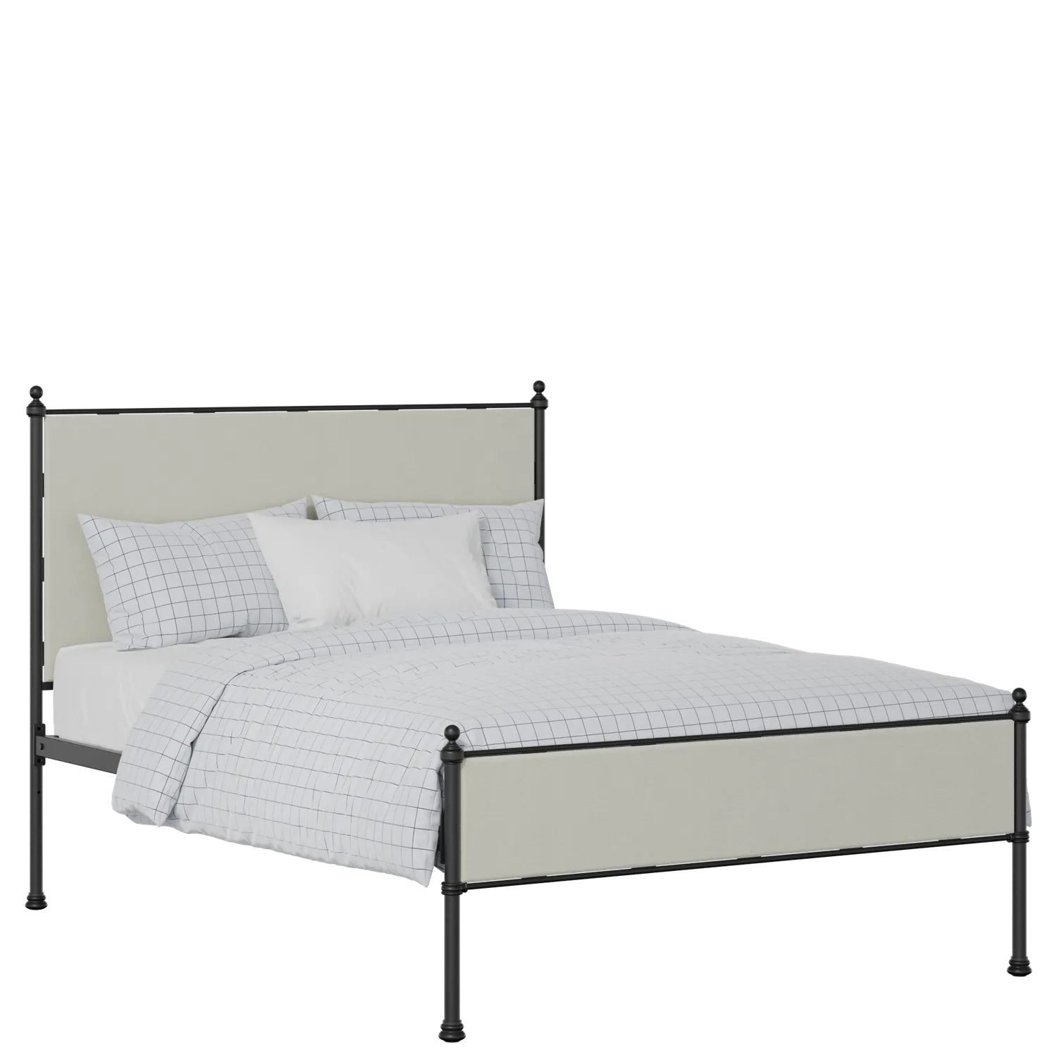 Neville Slim iron/metal upholstered bed in black with oatmeal fabric