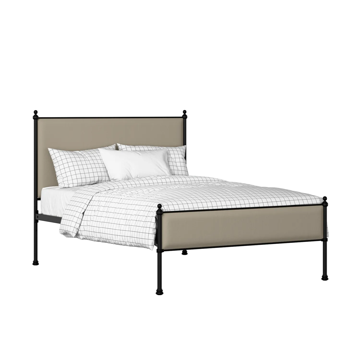 Neville Slim iron/metal upholstered bed in black with oatmeal fabric