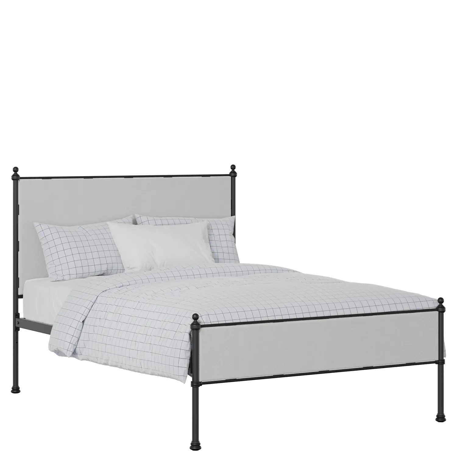 Neville Slim iron/metal upholstered bed in black with silver fabric