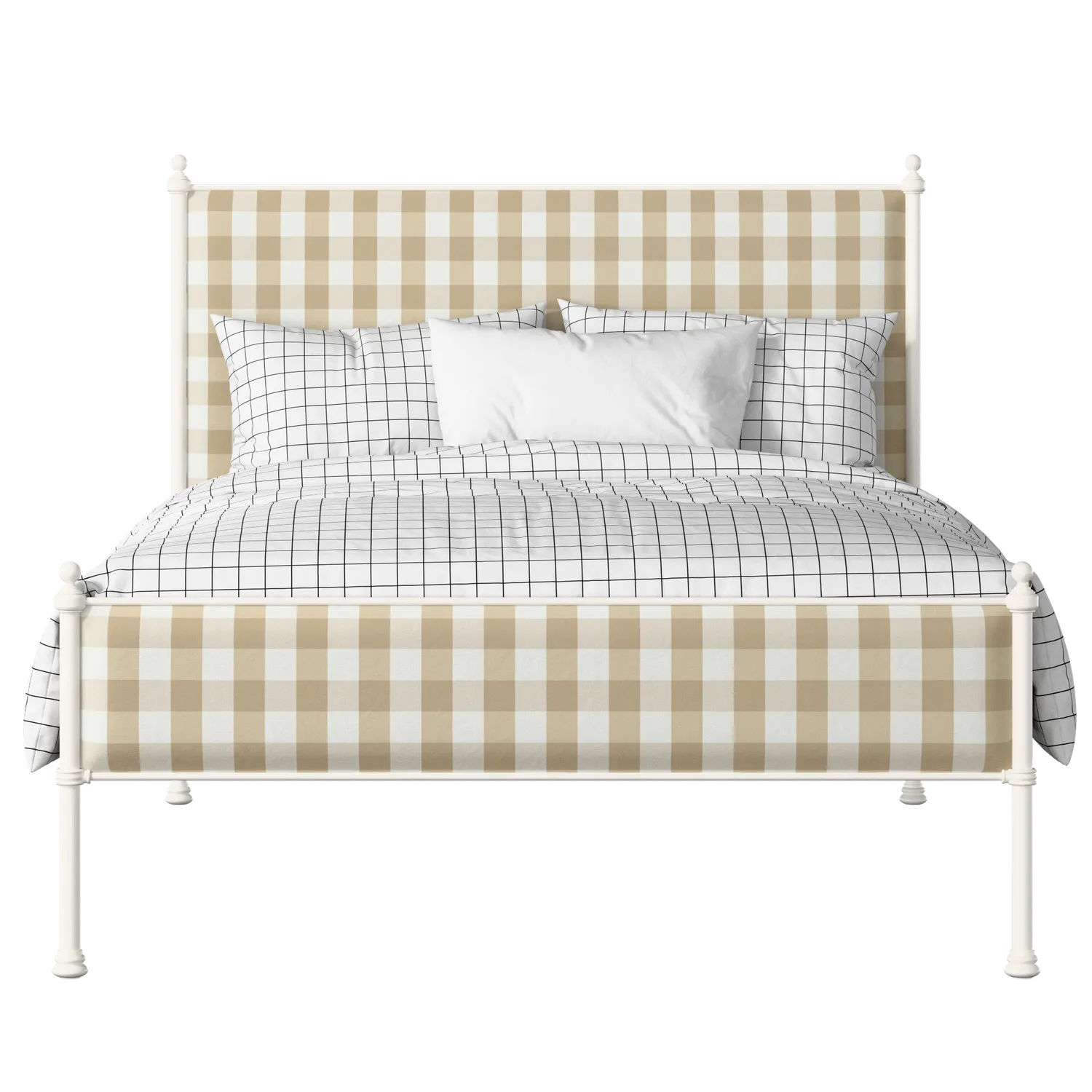 Neville Slim iron/metal upholstered bed in ivory with grey fabric