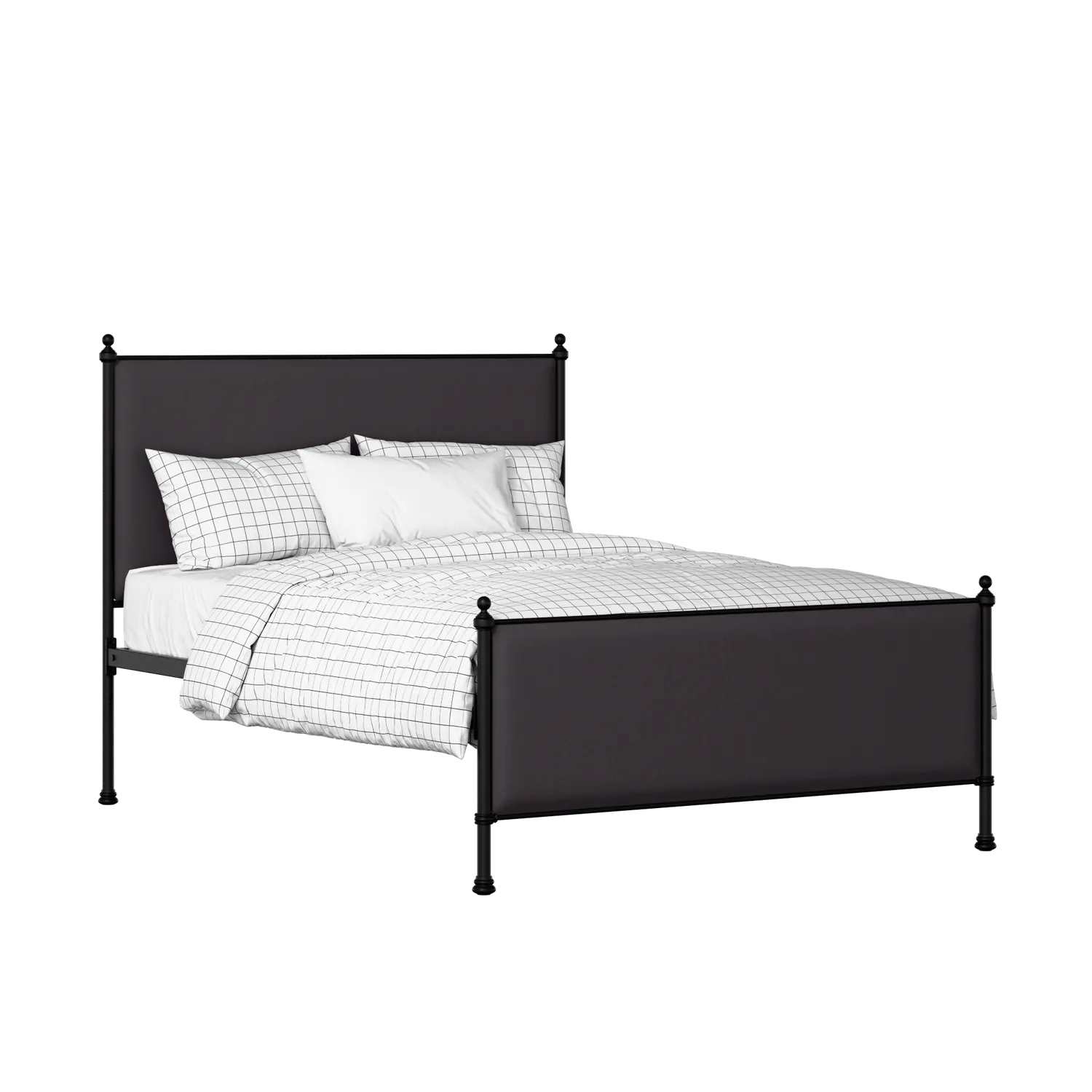 Neville iron/metal upholstered bed in black with iron fabric