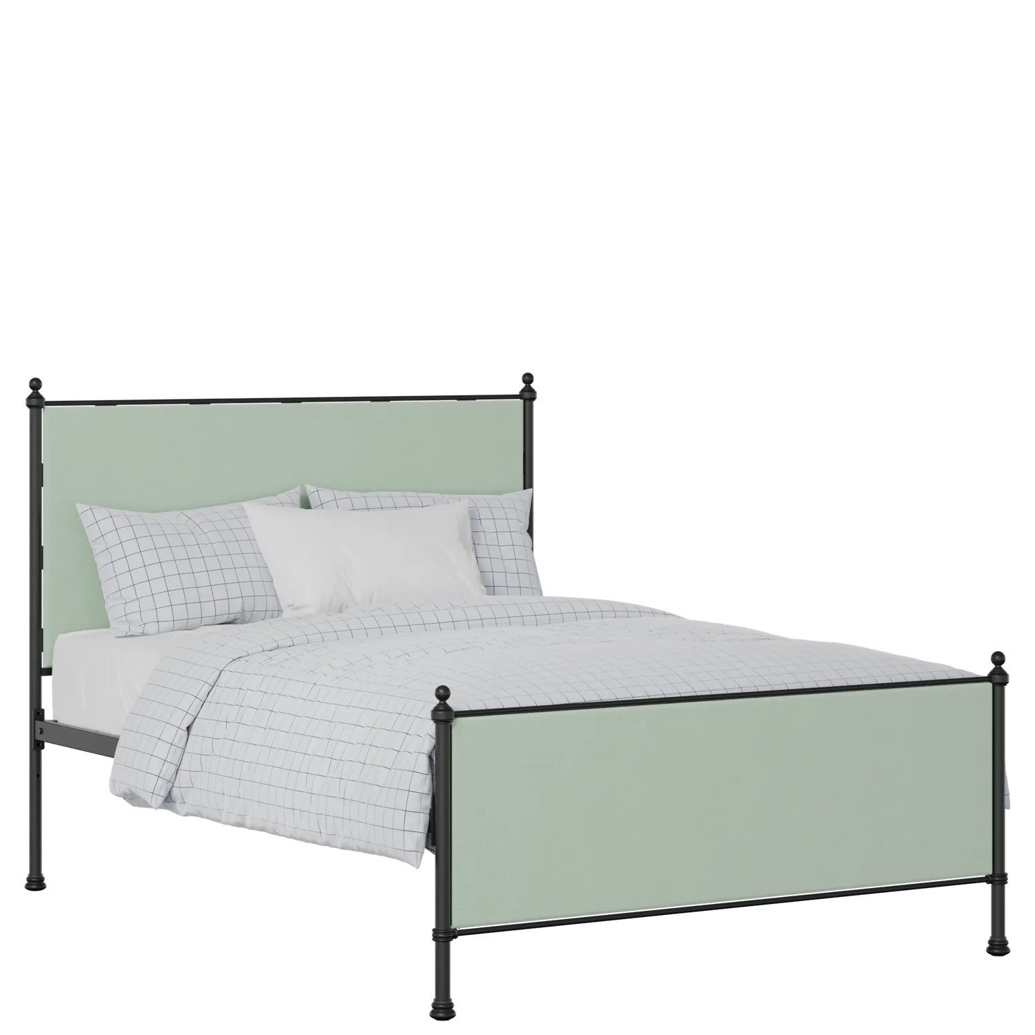 Neville iron/metal upholstered bed in black with mineral fabric