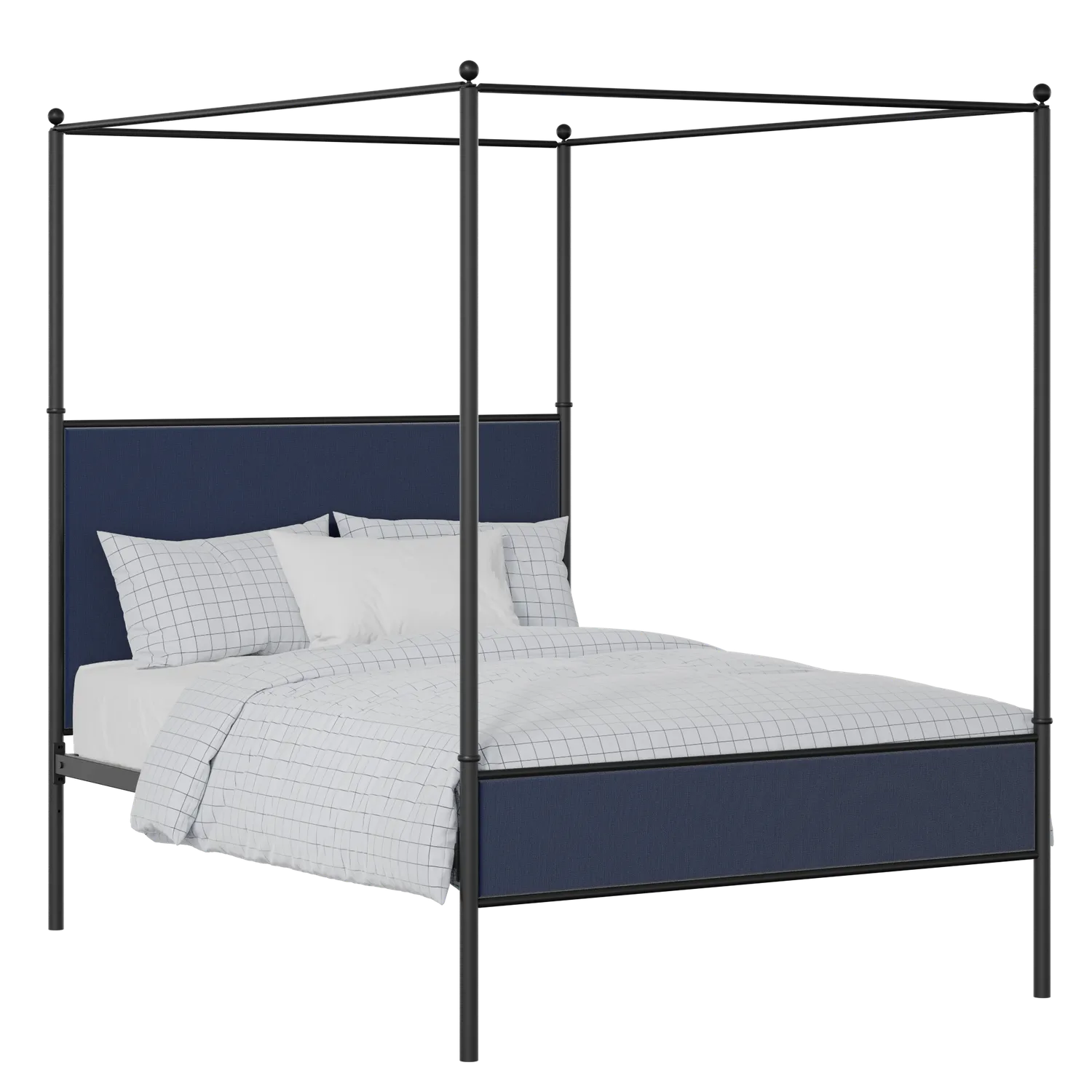 Reims Slim iron/metal upholstered bed in black with blue fabric