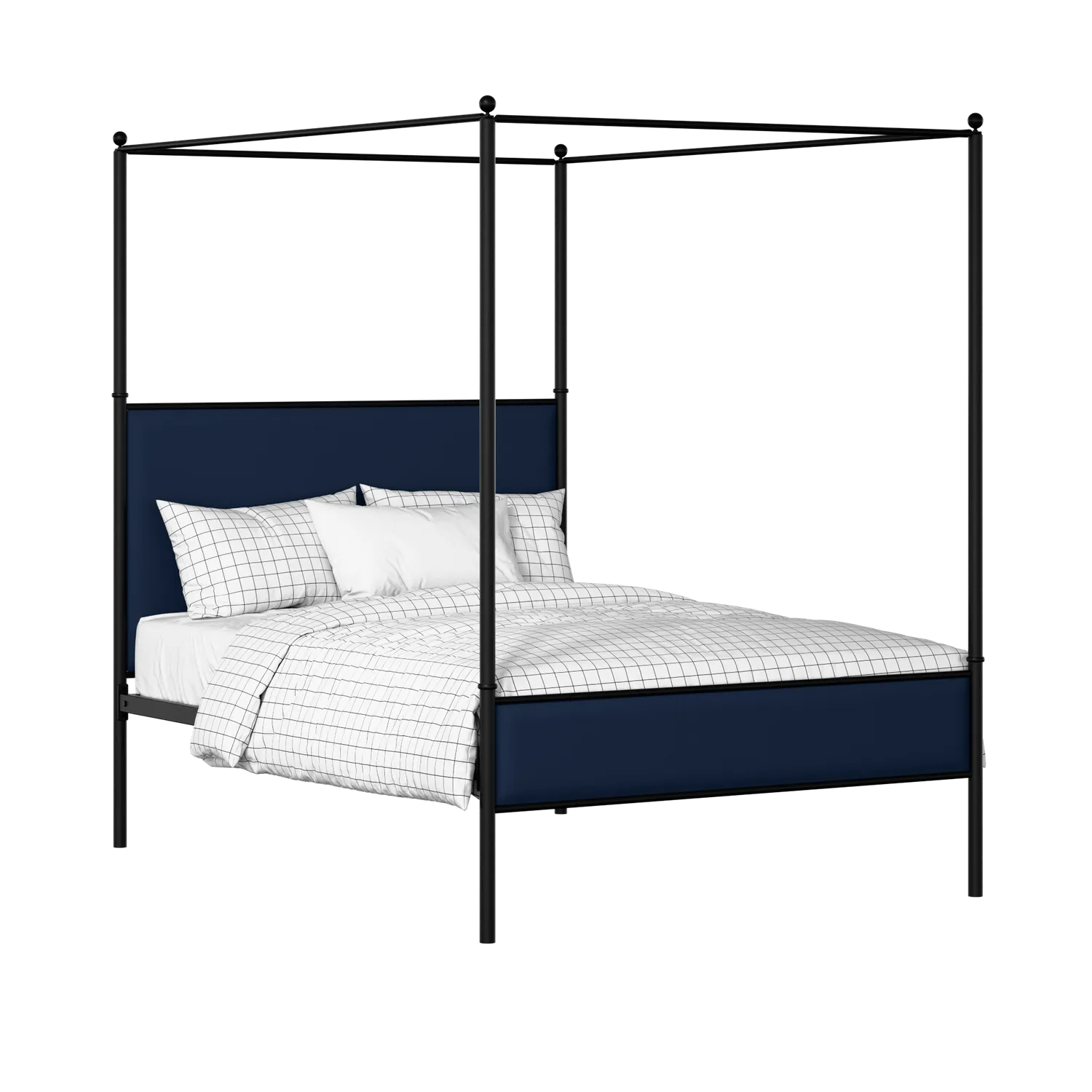 Reims Slim cama de metal en negro con tela azul