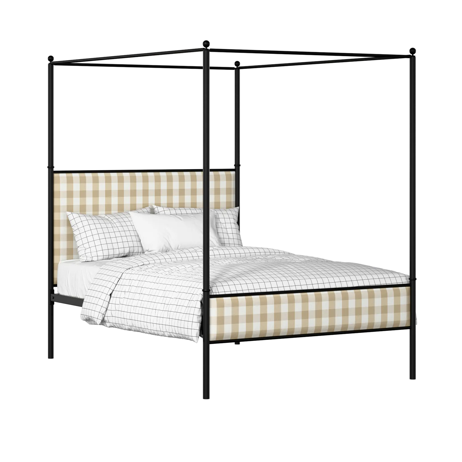 Reims Slim iron/metal upholstered bed in black with Romo Kemble Putty fabric