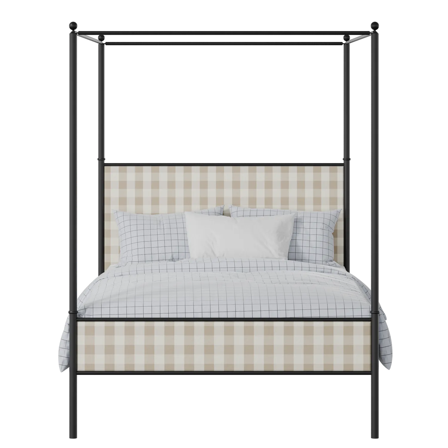 Reims Slim iron/metal upholstered bed in black with Romo Kemble Putty fabric