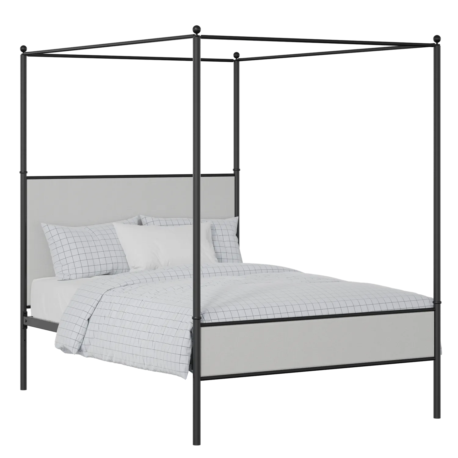 Reims Slim iron/metal upholstered bed in black with silver fabric