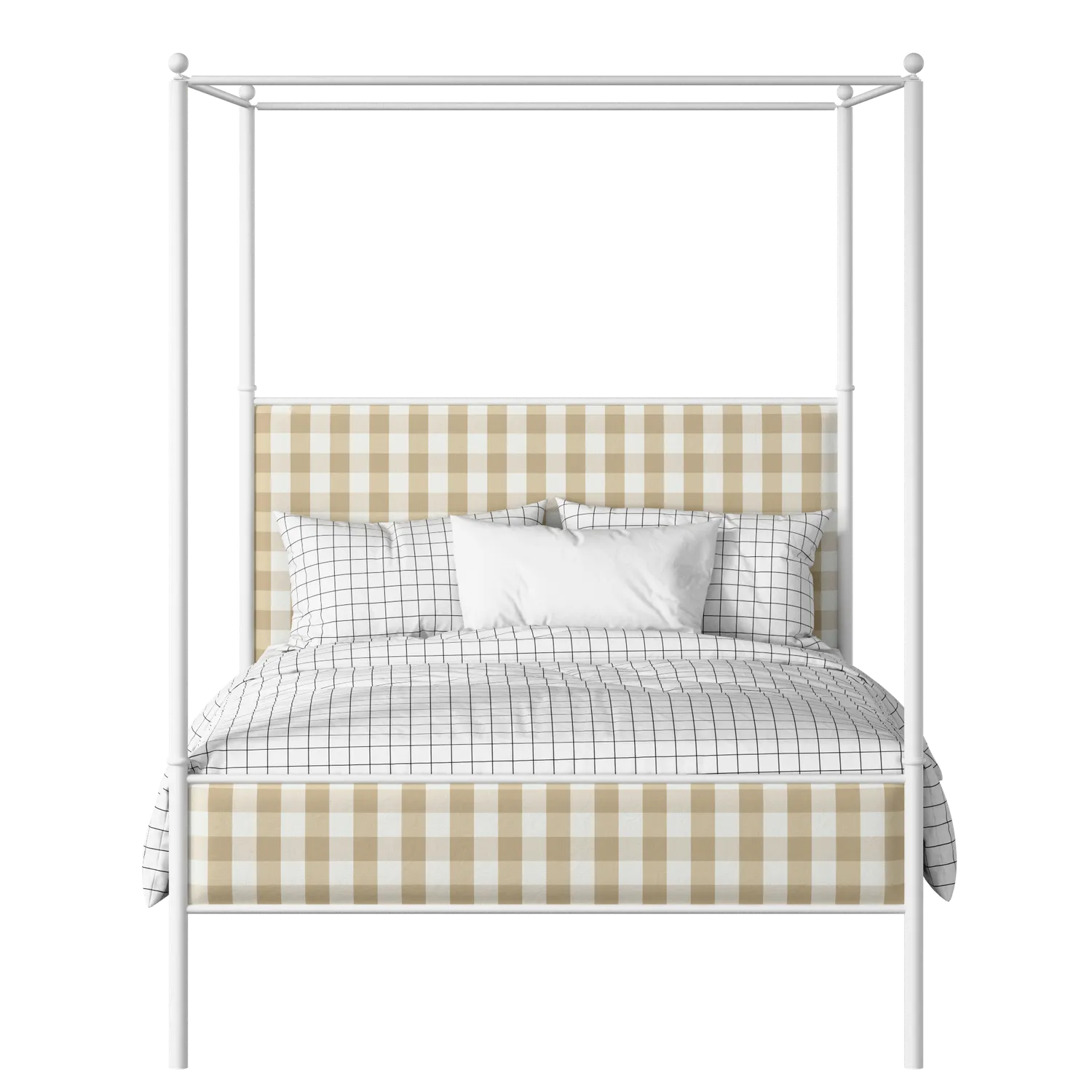 Reims Slim iron/metal upholstered bed in white with grey fabric