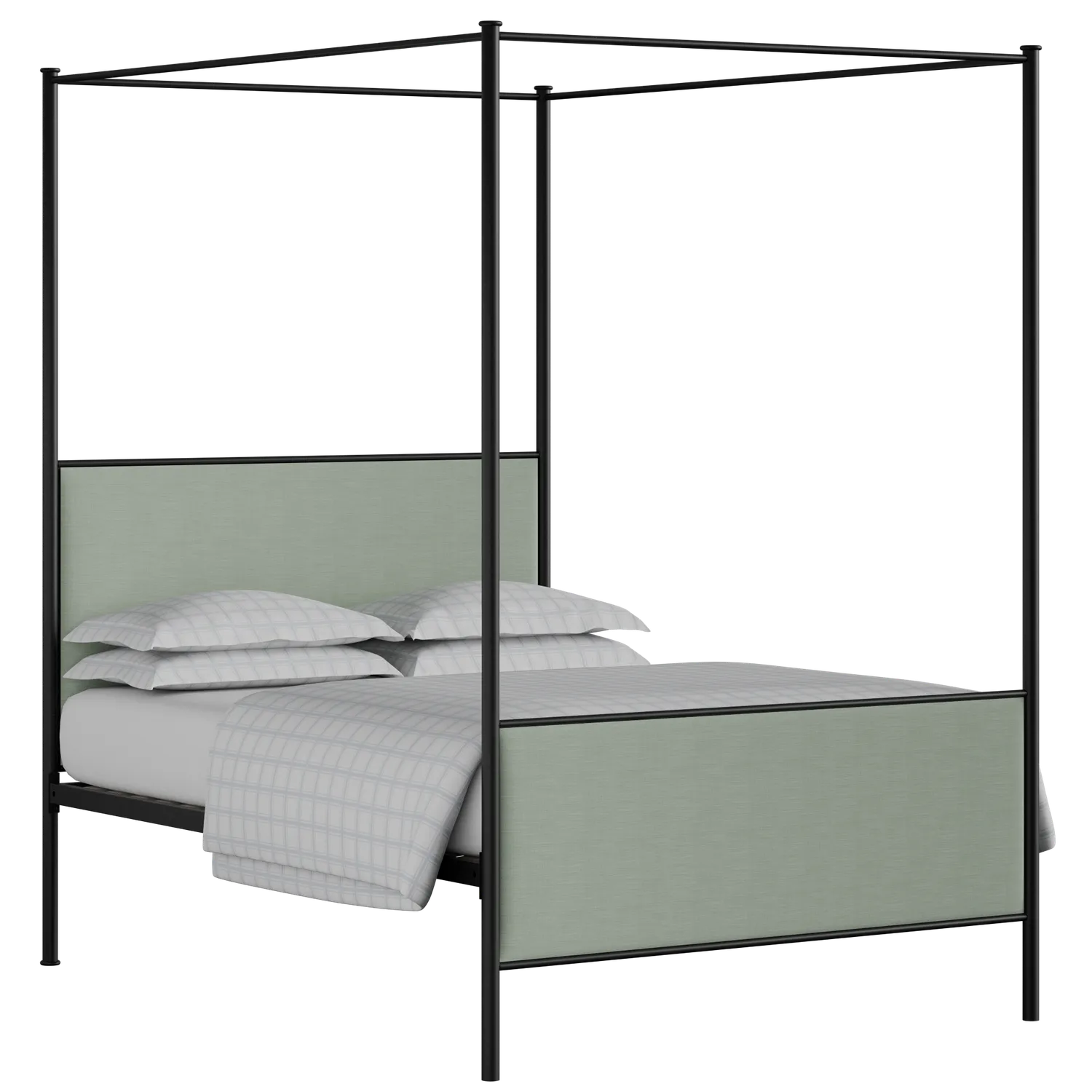 Reims iron/metal upholstered bed in black with duckegg fabric