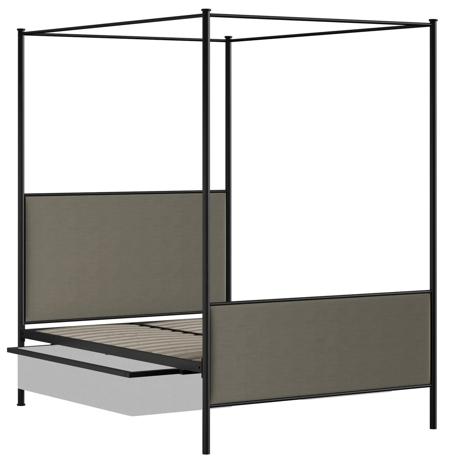 Reims iron/metal upholstered bed in black with drawers