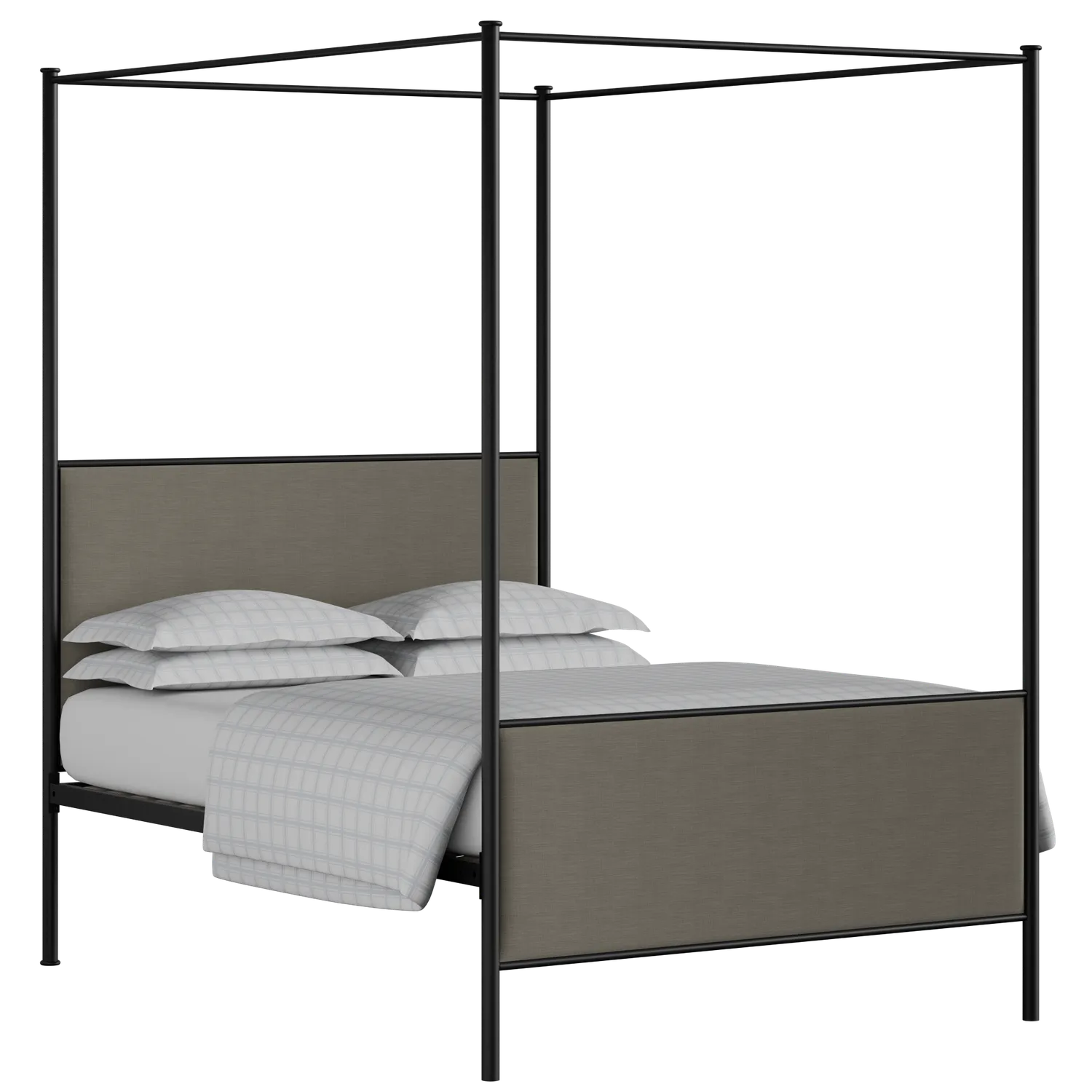 Reims iron/metal upholstered bed in black with grey fabric