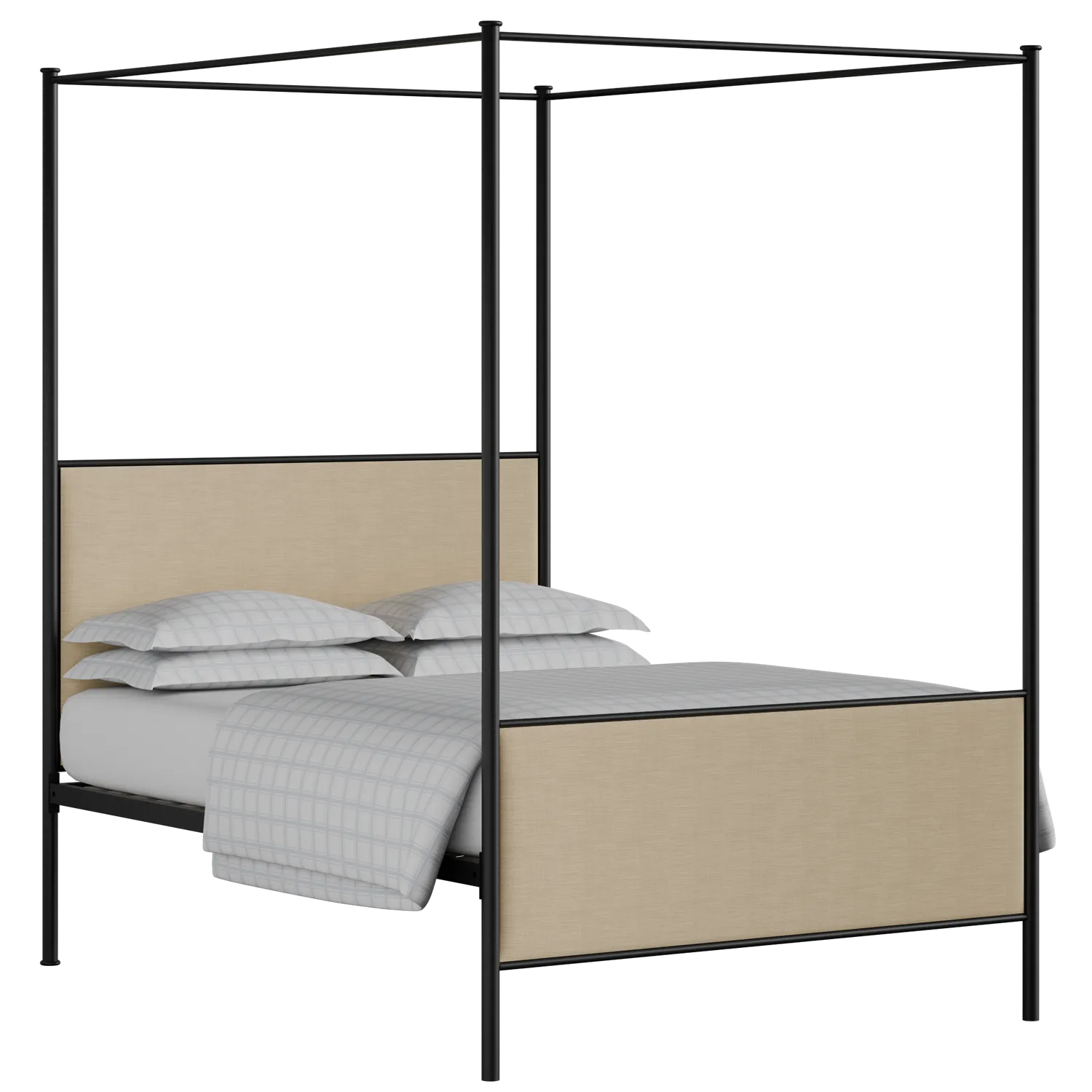 Reims iron/metal upholstered bed in black with natural fabric