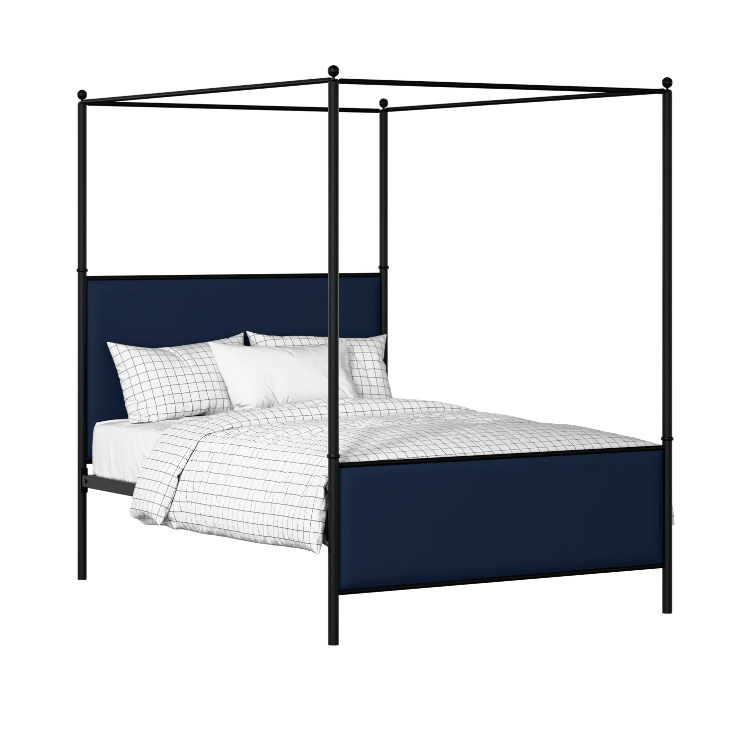 Reims iron/metal upholstered bed in black with blue fabric