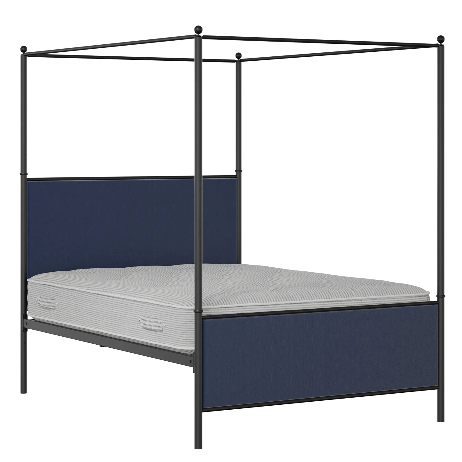 Reims iron/metal upholstered bed in black with blue fabric