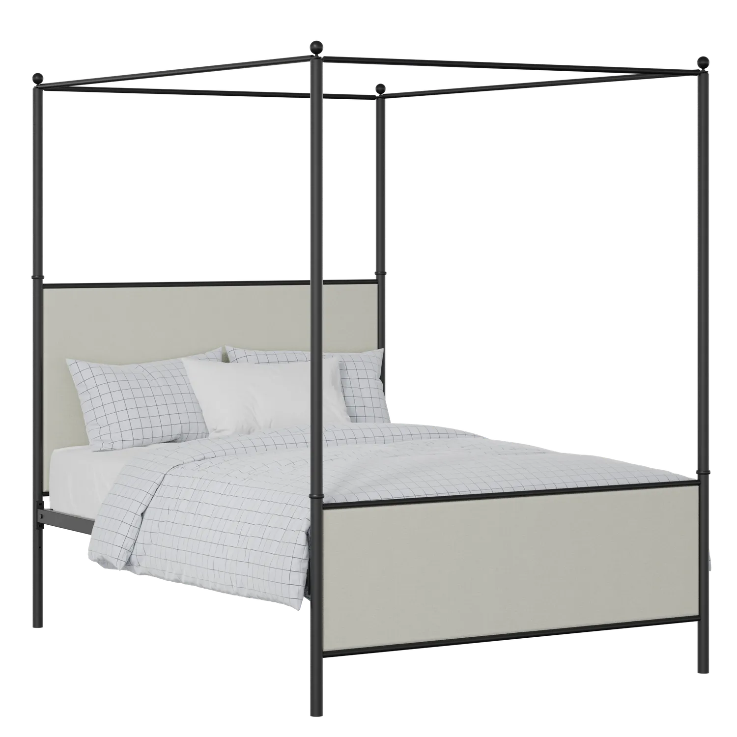 Reims iron/metal upholstered bed in black with oatmeal fabric