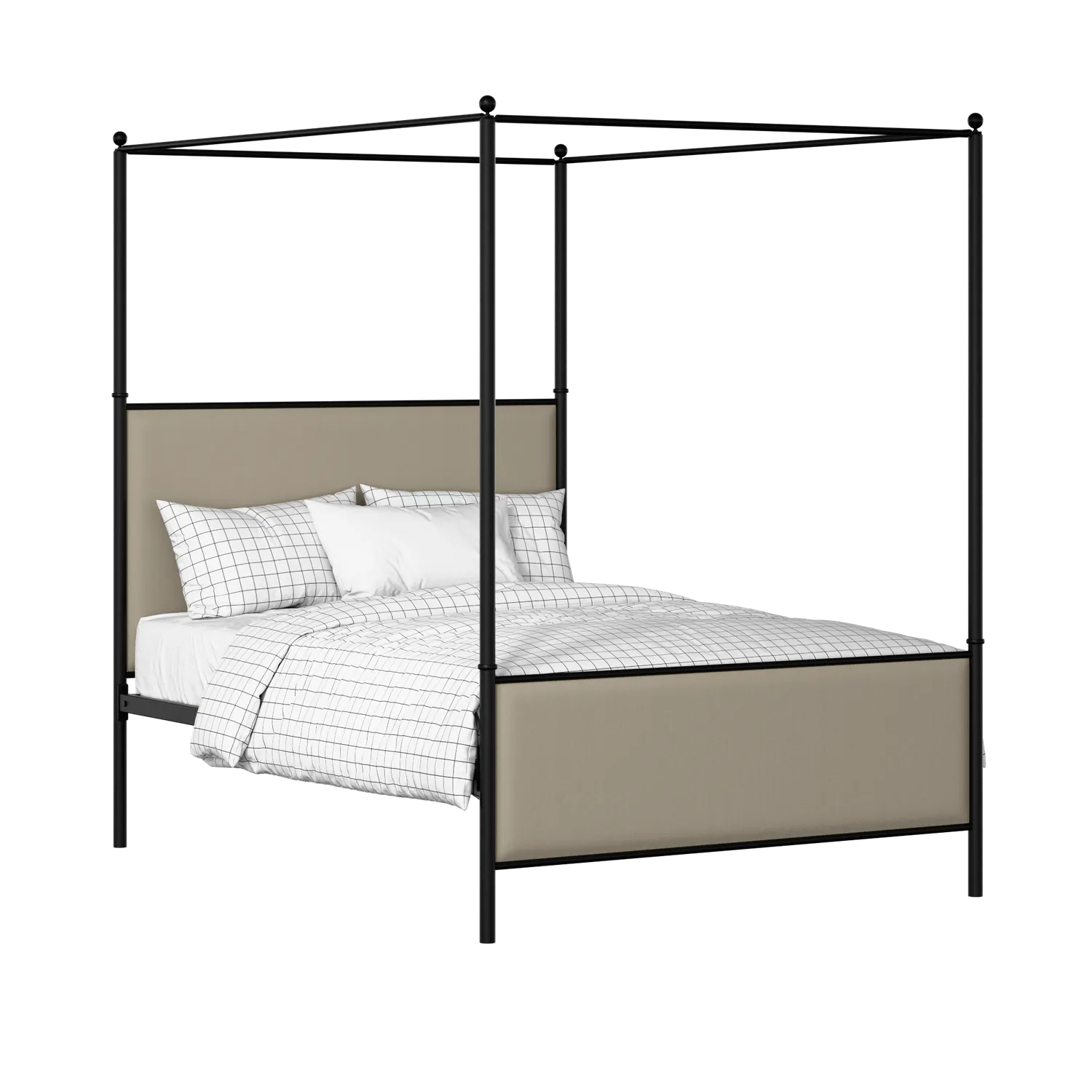 Reims iron/metal upholstered bed in black with oatmeal fabric