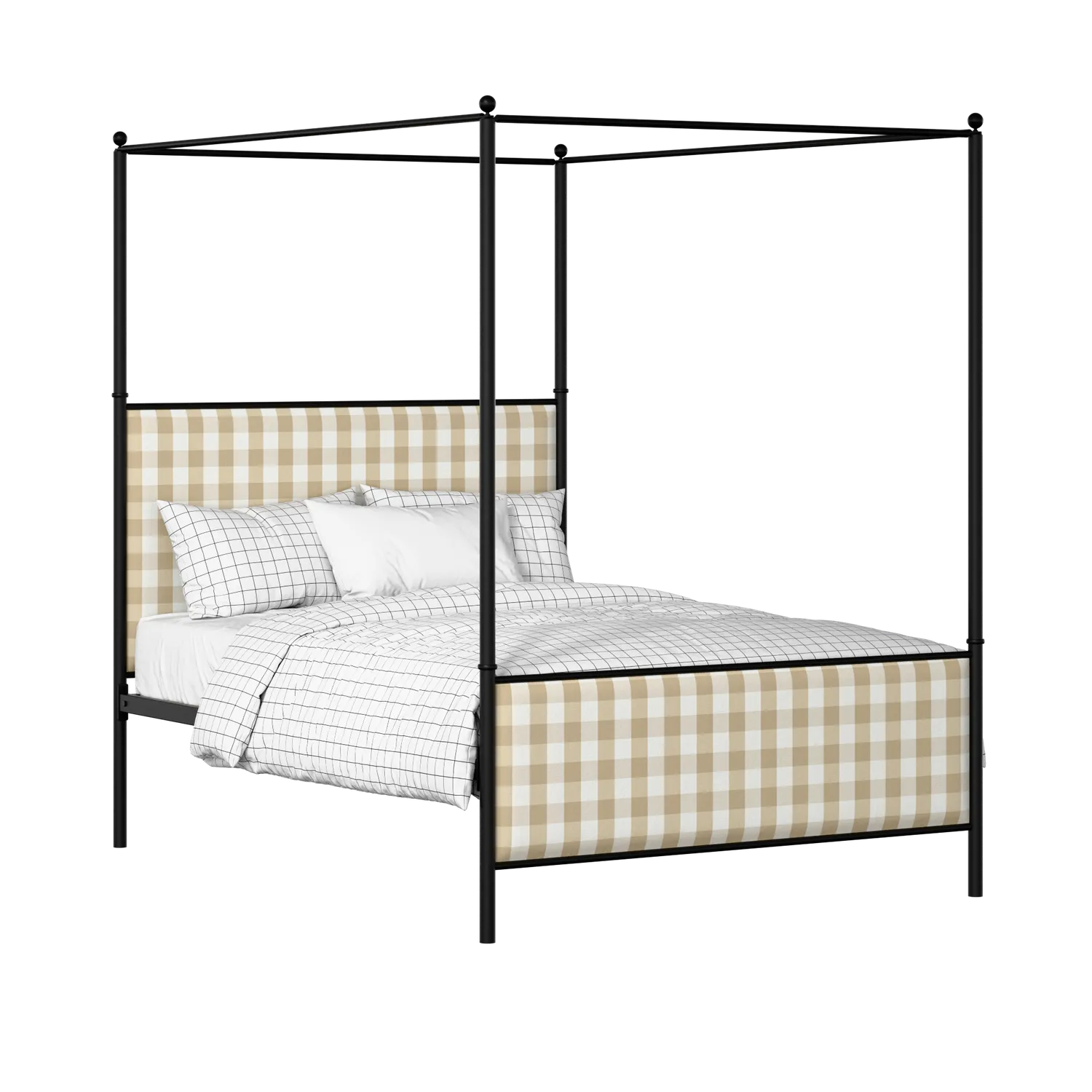 Reims iron/metal upholstered bed in black with Romo Kemble Putty fabric