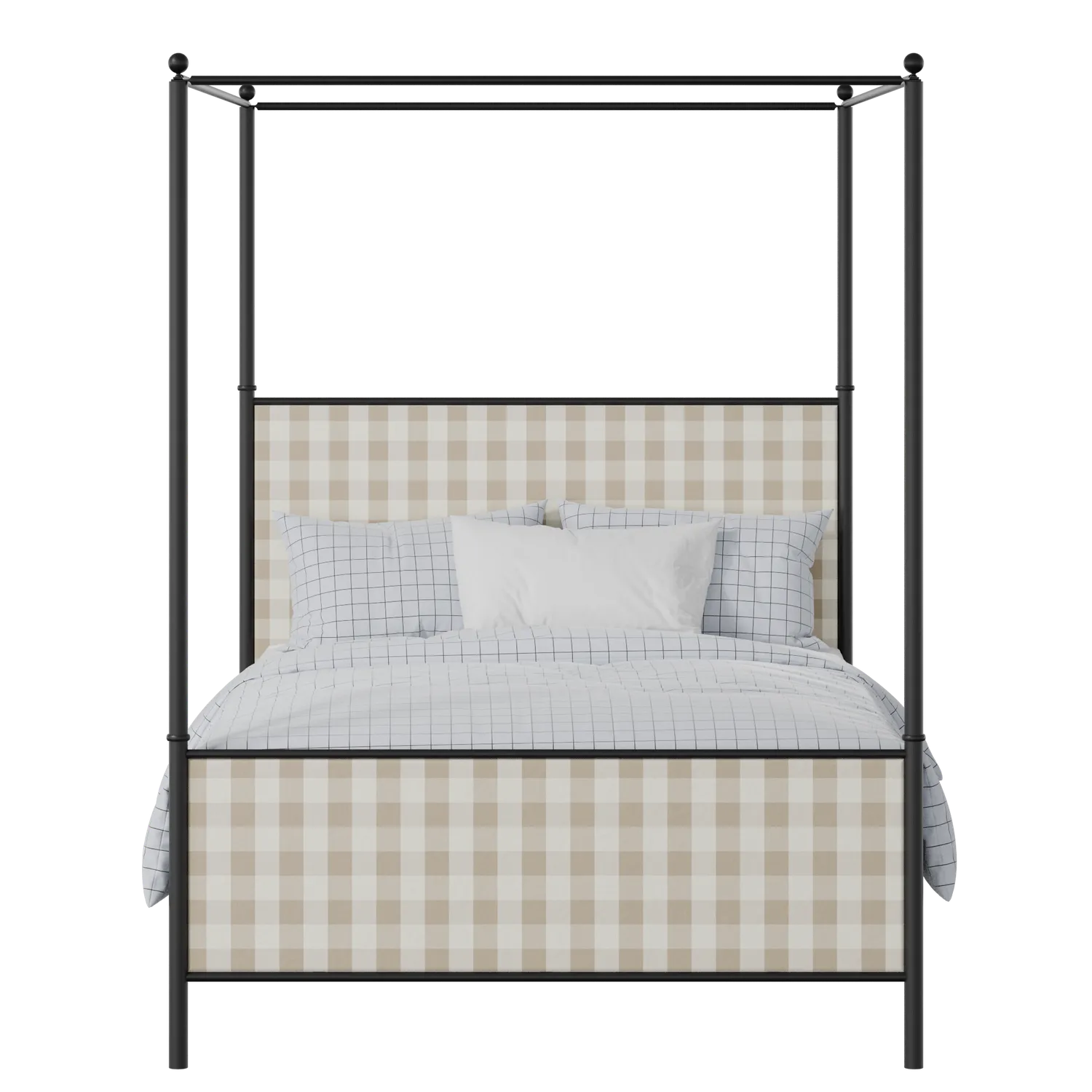 Reims iron/metal upholstered bed in black with Romo Kemble Putty fabric