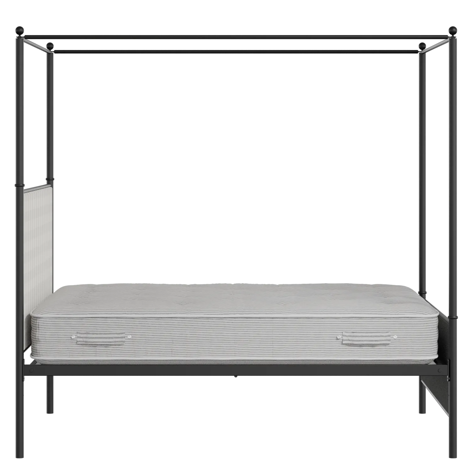 Reims iron/metal upholstered bed in black with Romo Kemble Putty fabric