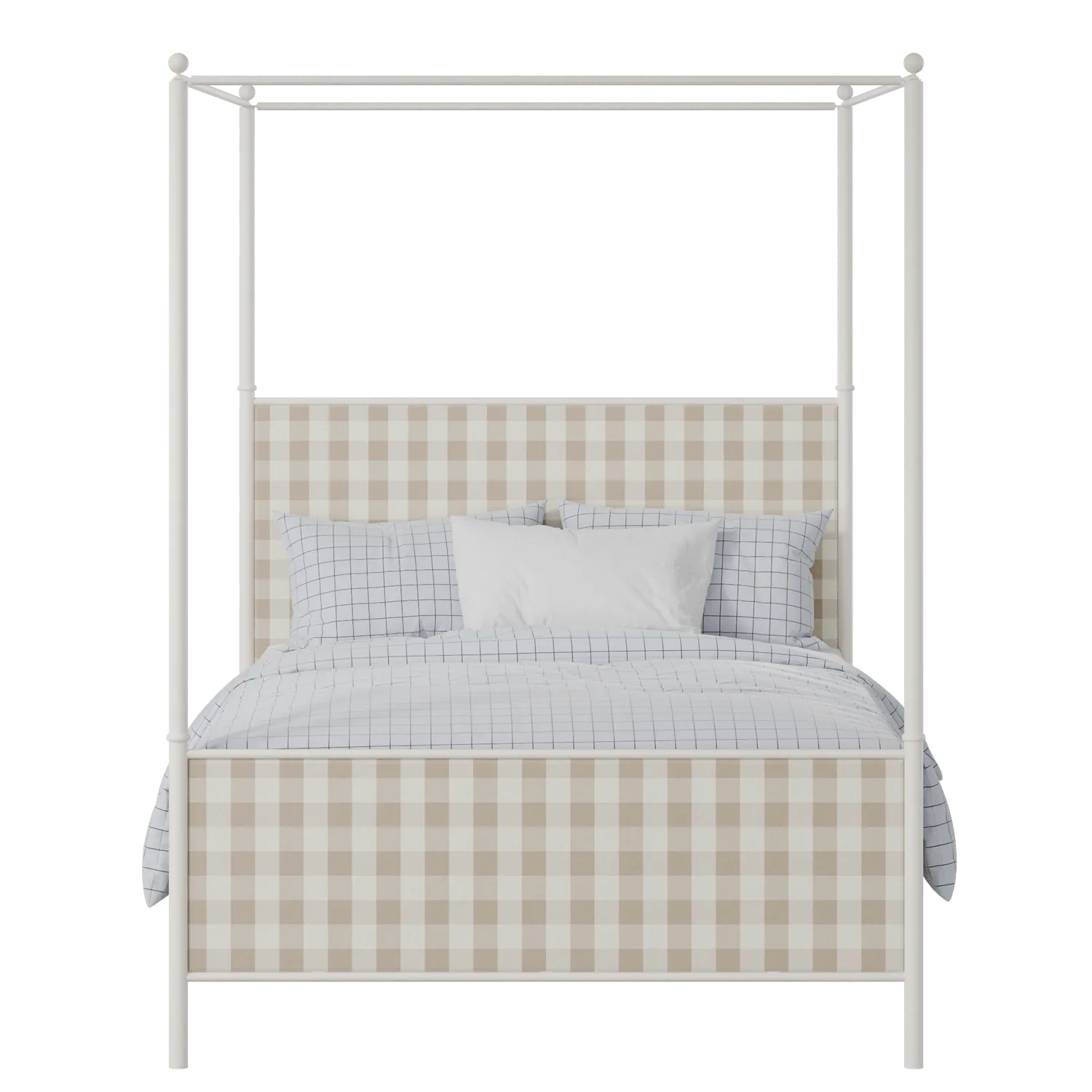 Reims iron/metal upholstered bed in ivory with grey fabric